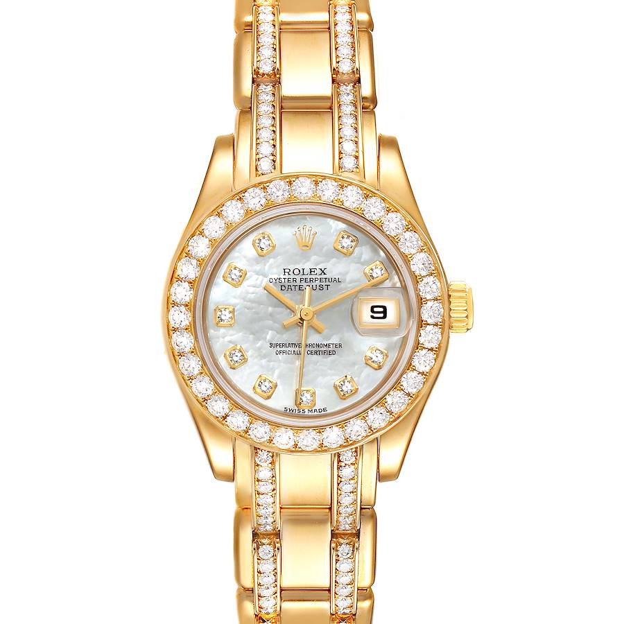 Rolex Pearlmaster Yellow Gold MOP Diamond Ladies Watch 80298 Box Papers SwissWatchExpo