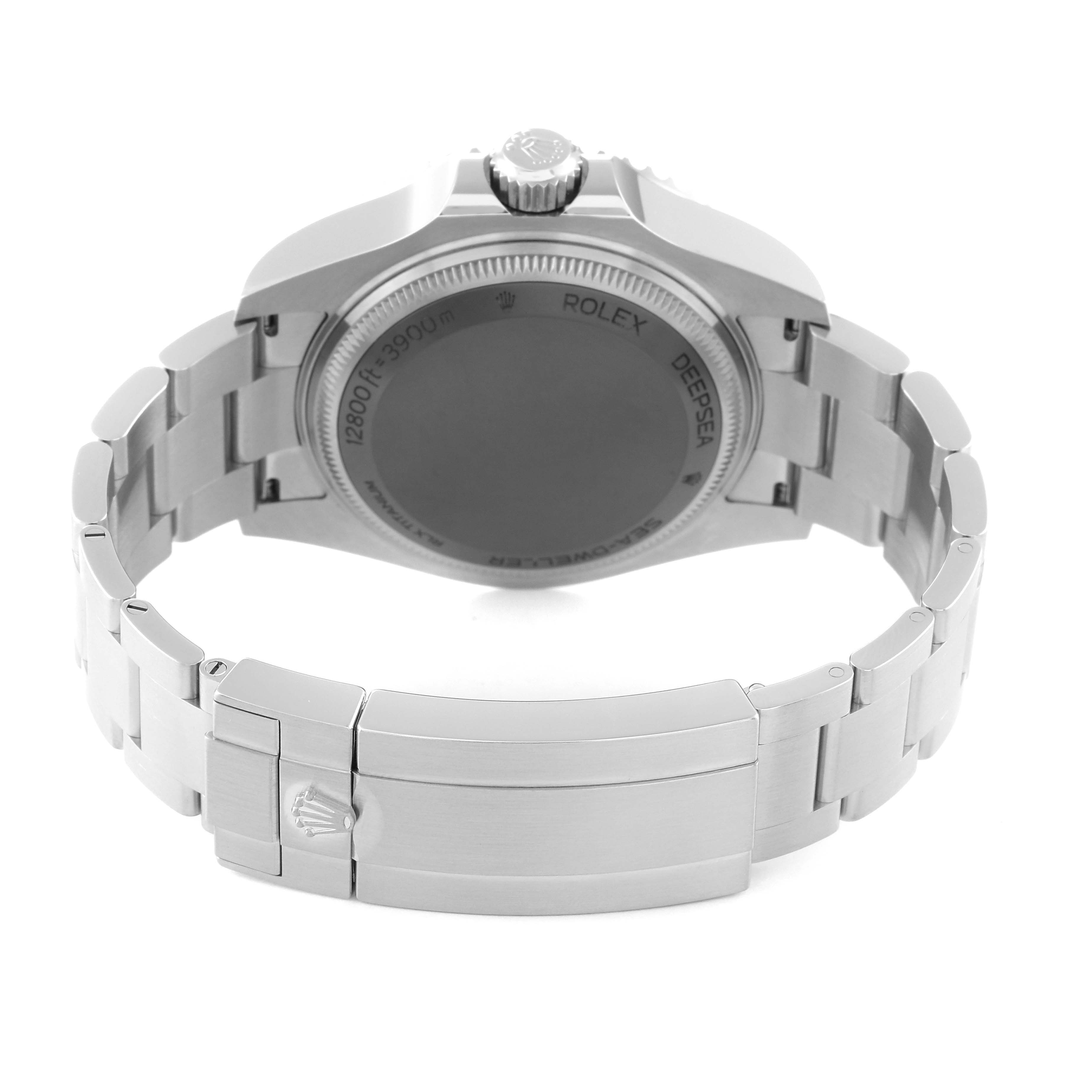 The image shows the back and bracelet of a Rolex Sea-Dweller 136660 Men's Stainless Steel Blue Dial 136660 Men's Stainless Steel Blue Dial, highlighting the case back, clasp, and bracelet links.