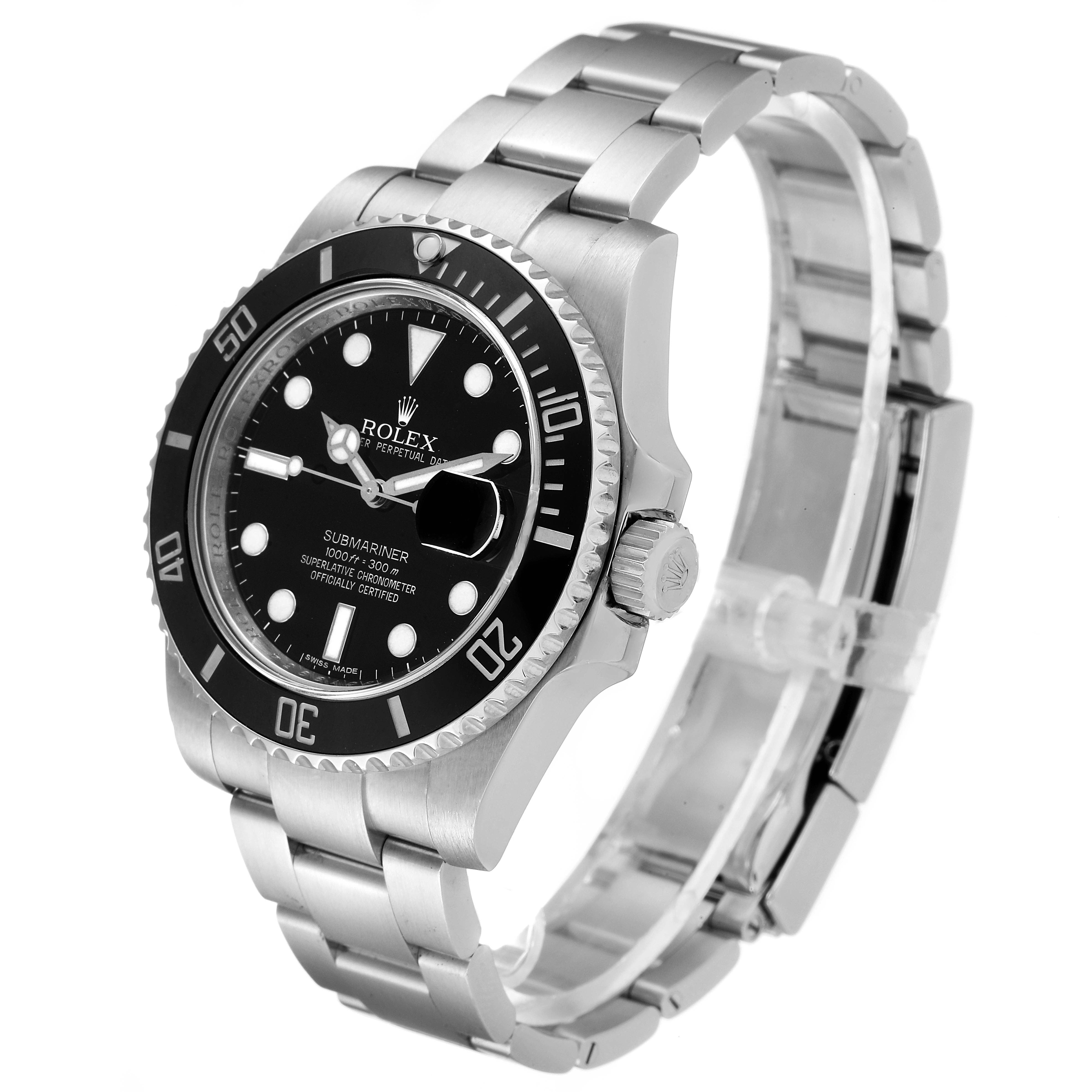 The image shows a side view of a Rolex Submariner 116610 Men
s Stainless Steel Black Dial 116610 Men
s Stainless Steel Black Dial watch, highlighting the bezel, dial, crown, and bracelet.