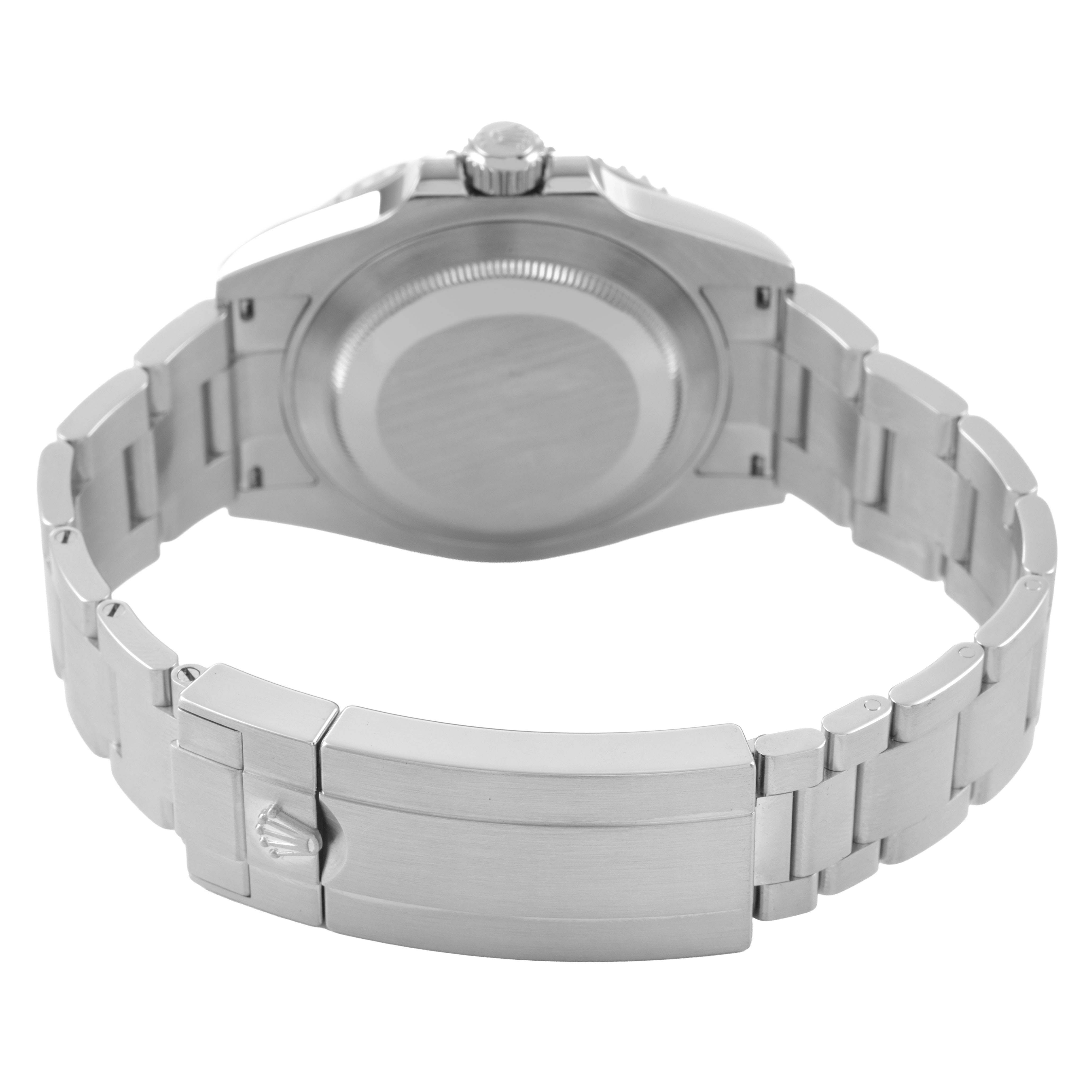 The image shows the back of a Rolex Submariner 124060 Men's Stainless Steel Black Dial, highlighting the bracelet and clasp from a rear angle.