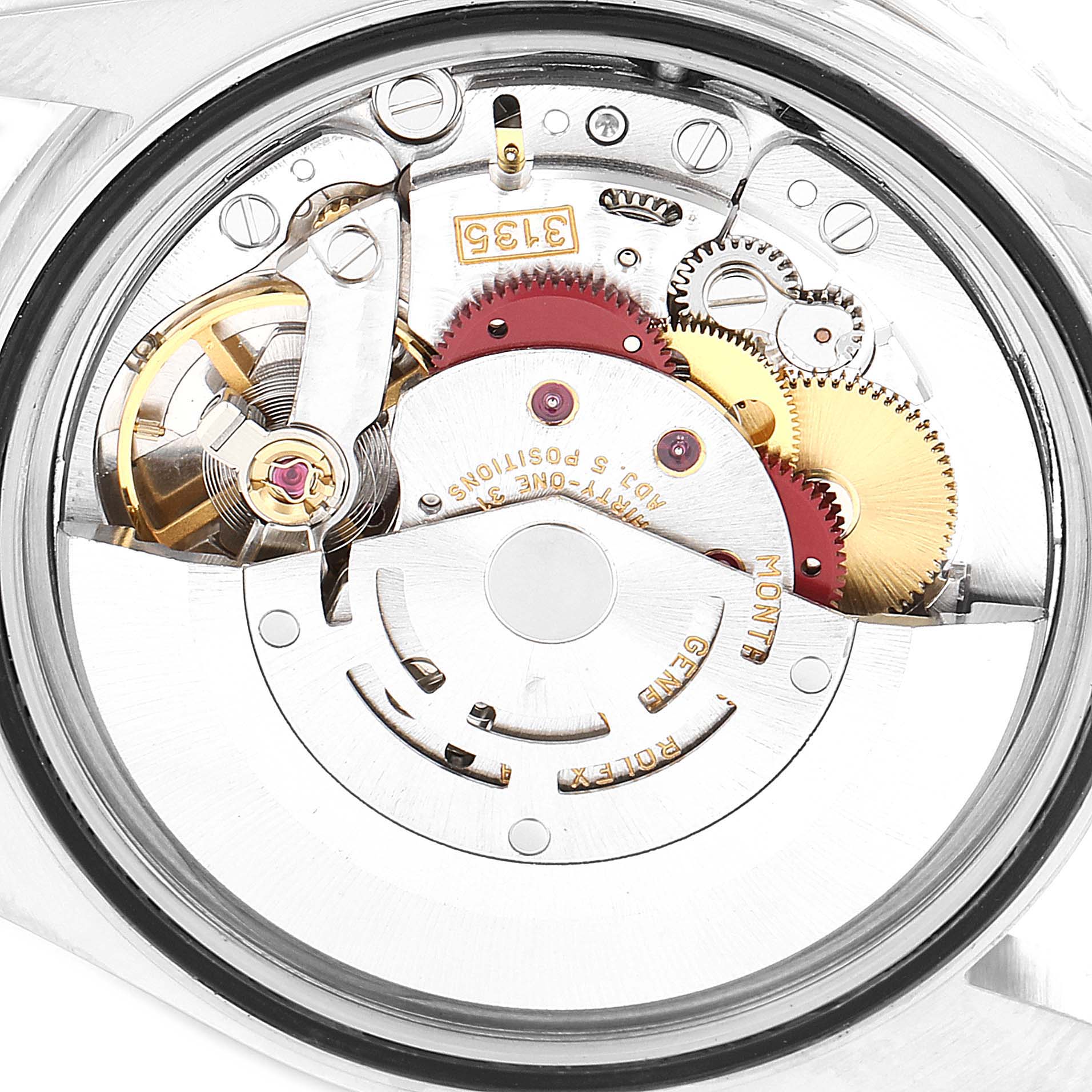 The image shows a close-up view of the internal movement components of a Rolex Turn-o-Graph 16264 Men's Stainless Steel White Dial 16264 Men's Stainless Steel White Dial watch.