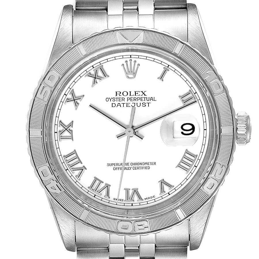 Rolex Turnograph Datejust Steel White Gold White Dial Watch 16264 Box Papers SwissWatchExpo