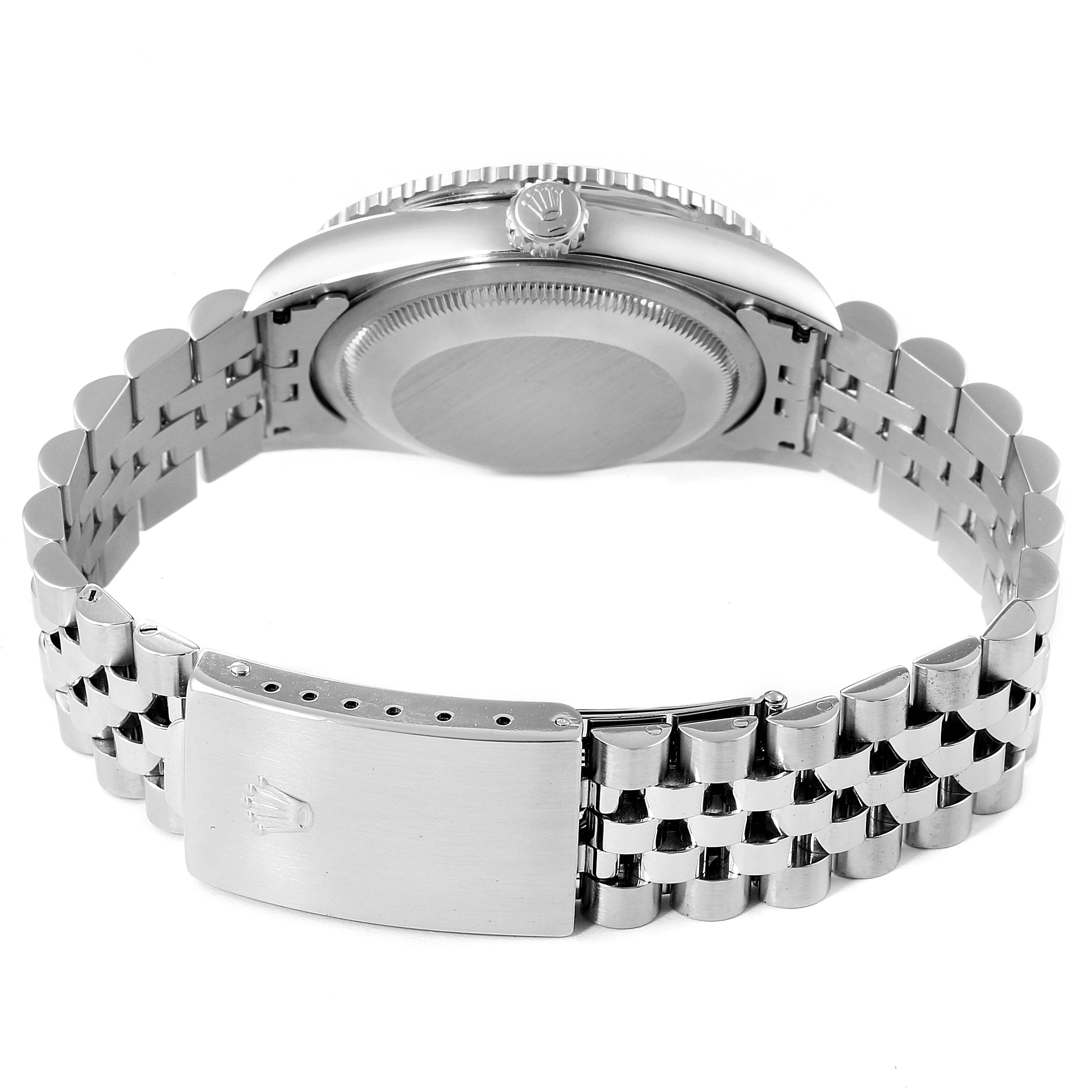 The image shows the back view of a Rolex Turn-o-Graph 16264 Men's Stainless Steel White Dial 16264 Men's Stainless Steel White Dial watch, highlighting the clasp, bracelet, and case back.