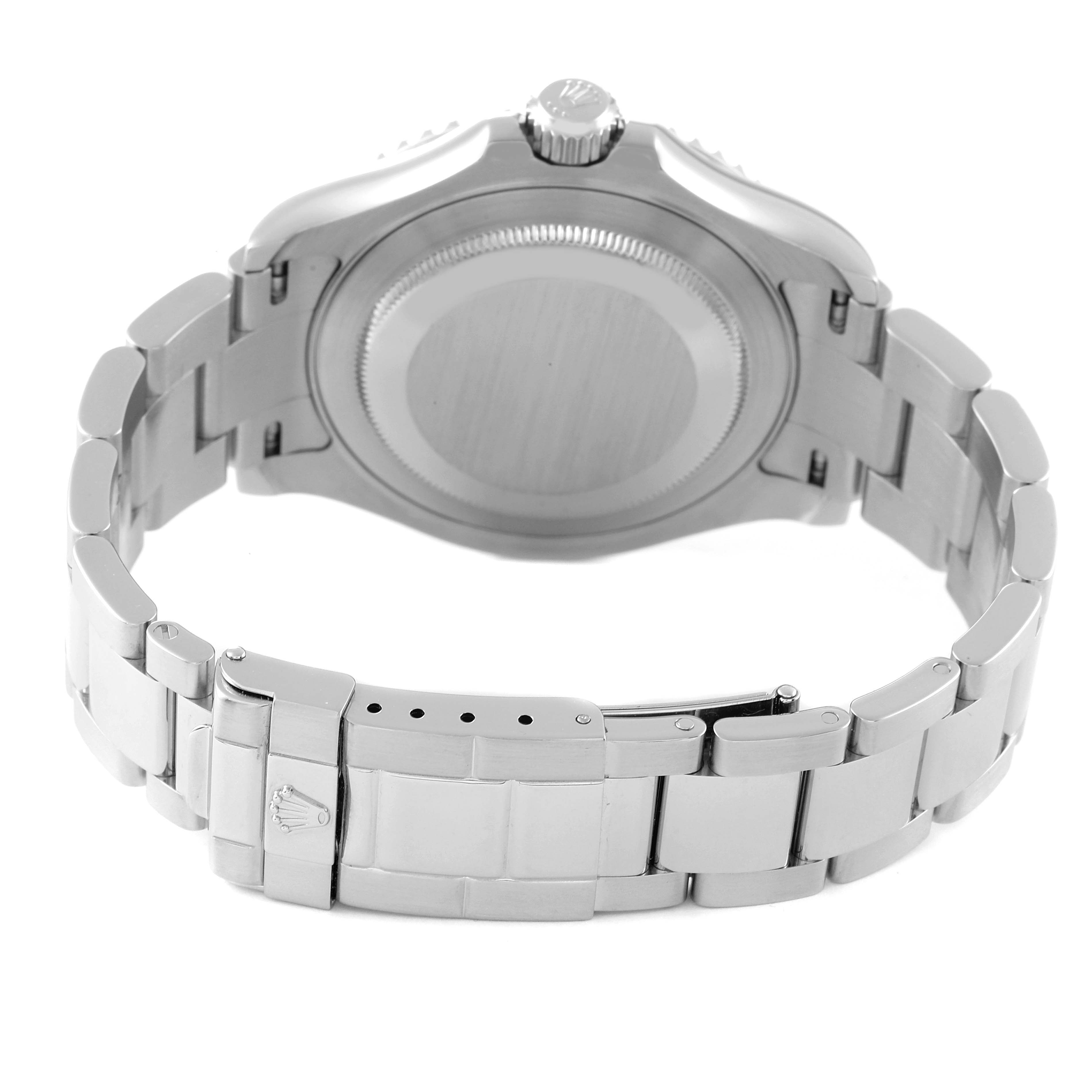 This image shows the back case and bracelet of the Rolex Yacht-Master 16622 Men's Stainless Steel Silver Dial 16622 Men's Stainless Steel Silver Dial watch from a rear angle.