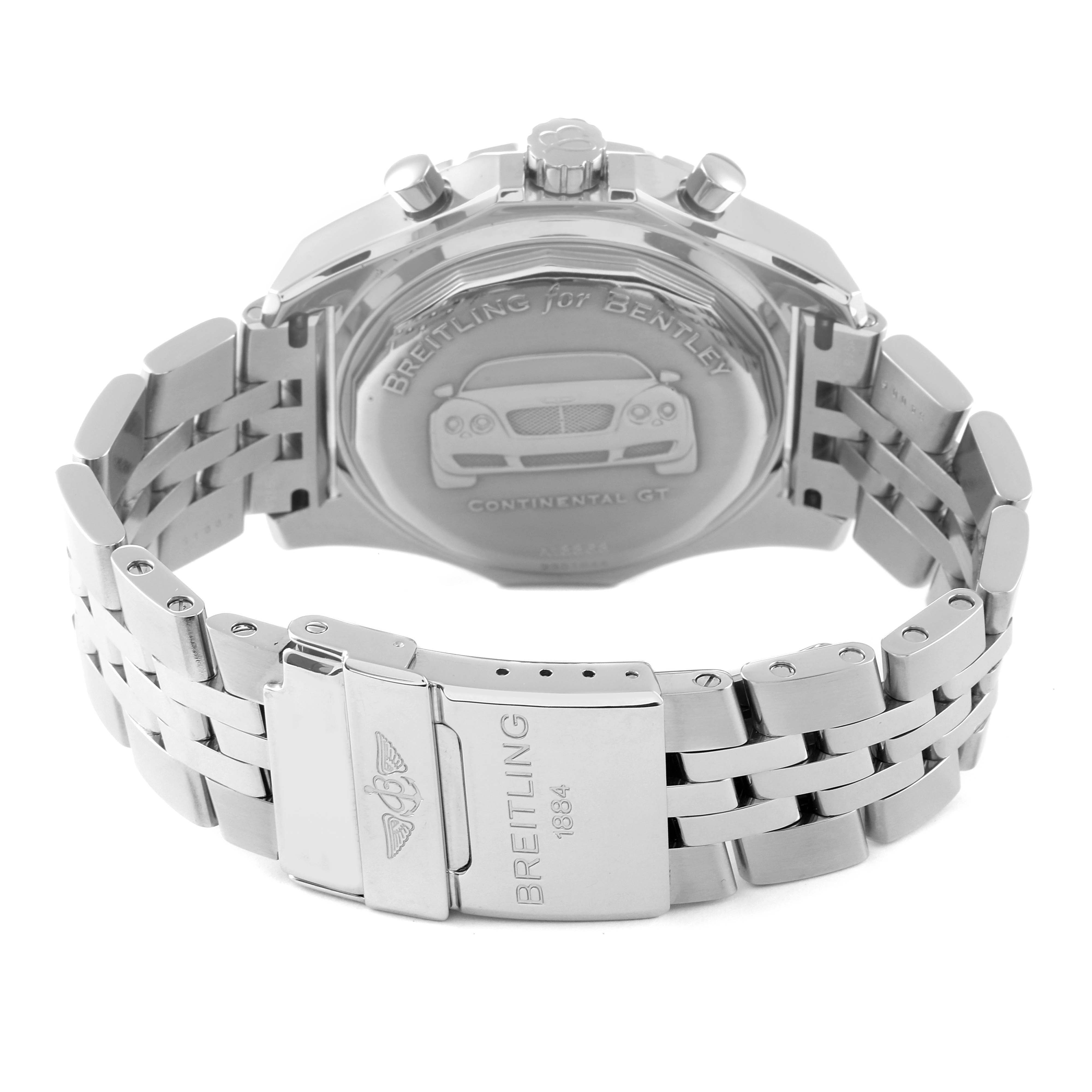 The image shows the back case and metal bracelet of the Breitling Bentley A13363 Men's Stainless Steel Burgundy Dial A13363 Men's Stainless Steel Burgundy Dial model watch.