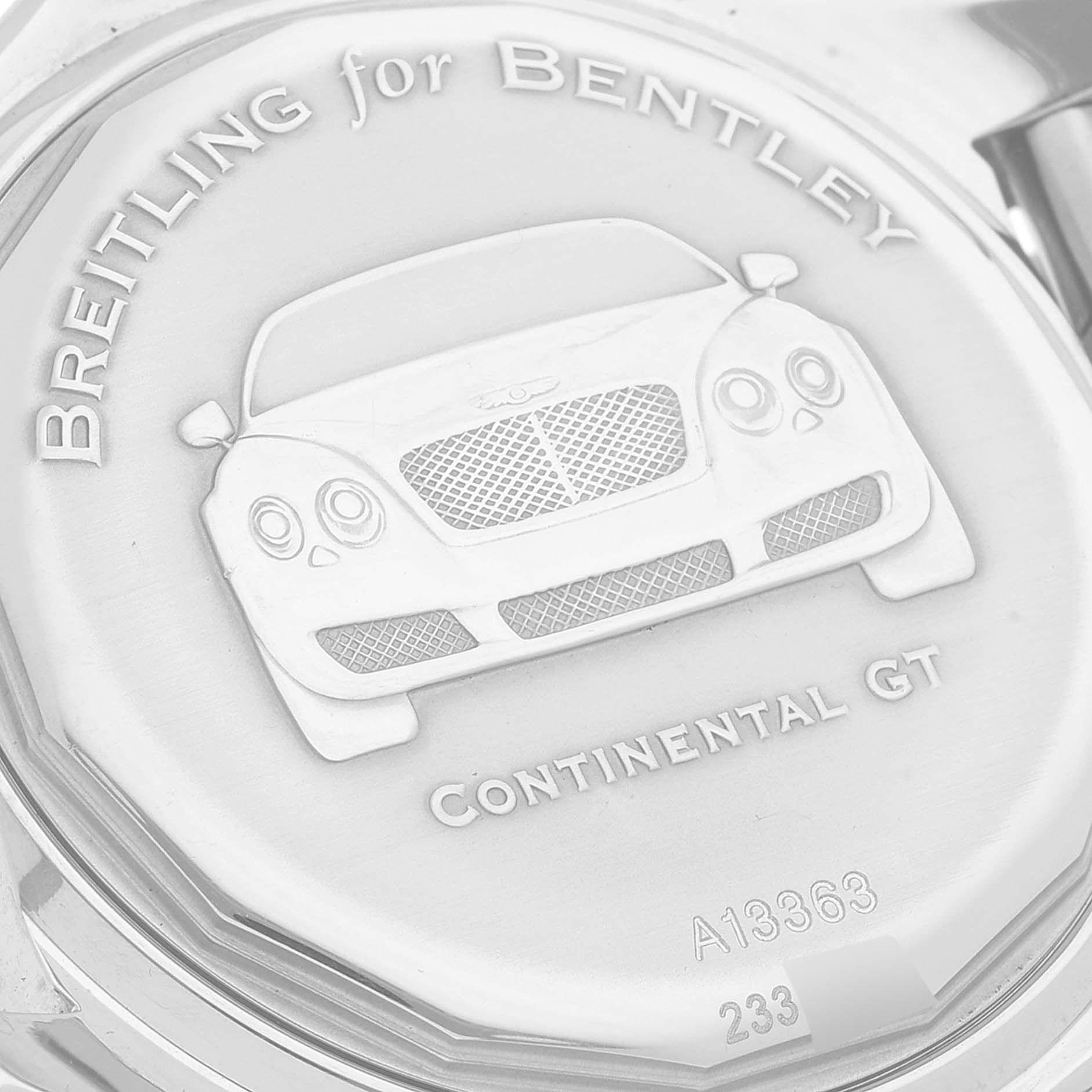 The image shows the back case of the Bentley Continental GT model by Breitling, which features a car engraving.