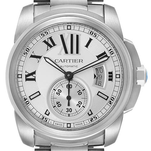 Photo of Calibre De Cartier Silver Dial Steel Automatic Mens Watch W7100015