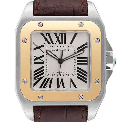 Photo of Cartier Santos 100 Steel Yellow Gold 38mm Silver Dial Mens Watch W20072X7