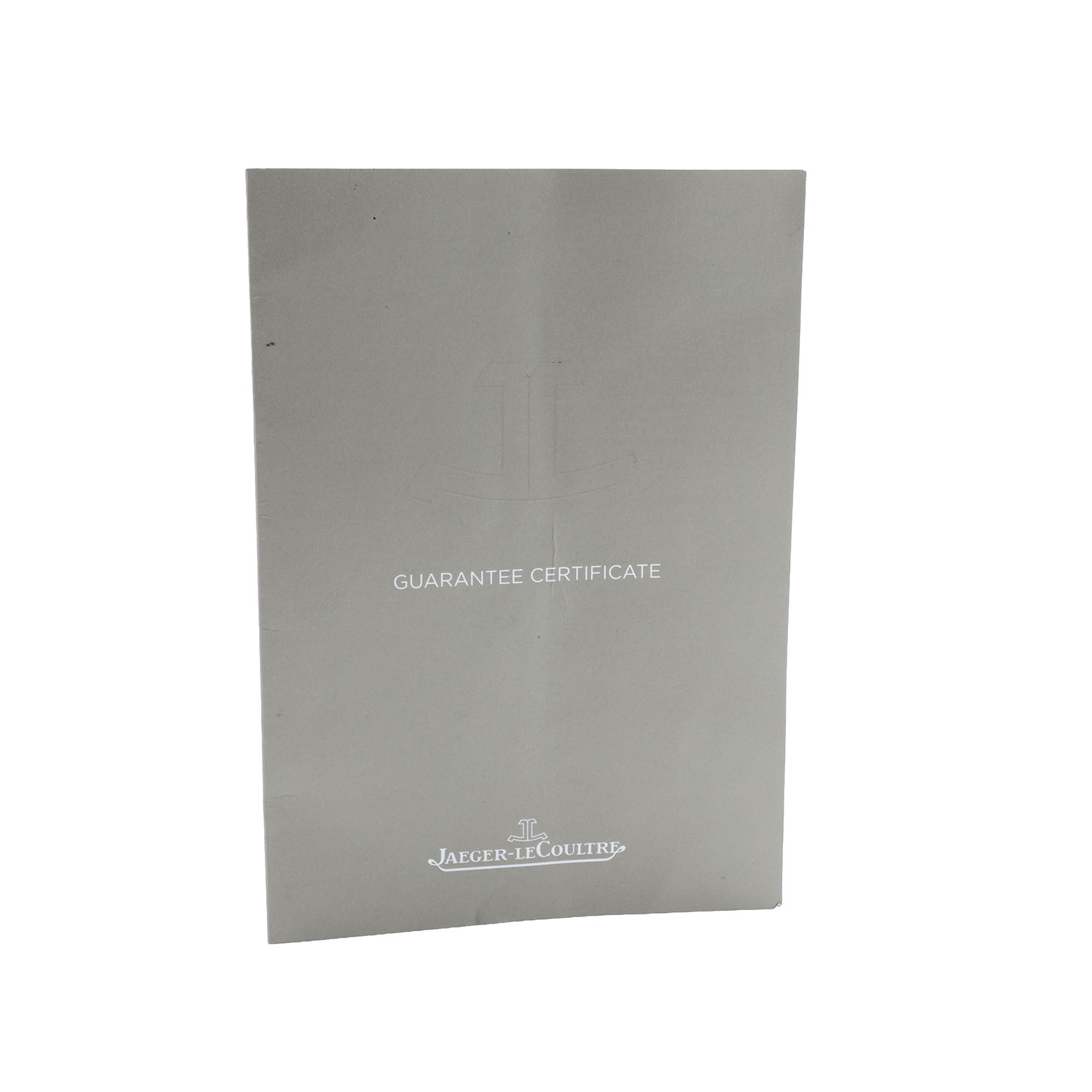 The image shows a Jaeger LeCoultre Master Q1558420 Men's Stainless Steel Silver Dial model guarantee certificate from a frontal angle.