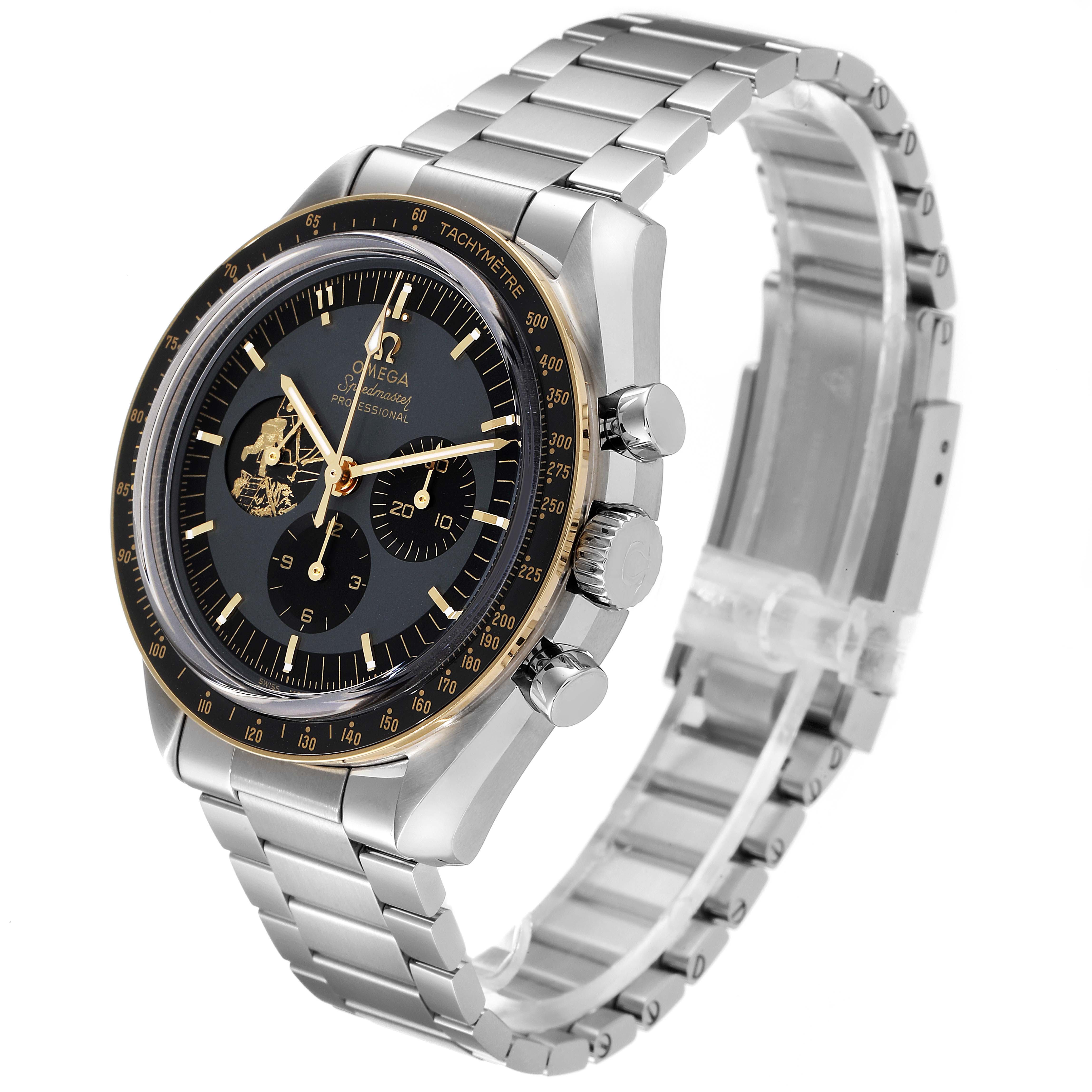 This image shows an Omega Speedmaster 310.20.42.50.01.001 Men's Stainless Steel Grey Dial 310.20.42.50.01.001 Men's Stainless Steel Grey Dial watch at a three-quarter angle, highlighting the face, bezel, crown, and stainless-steel bracelet.