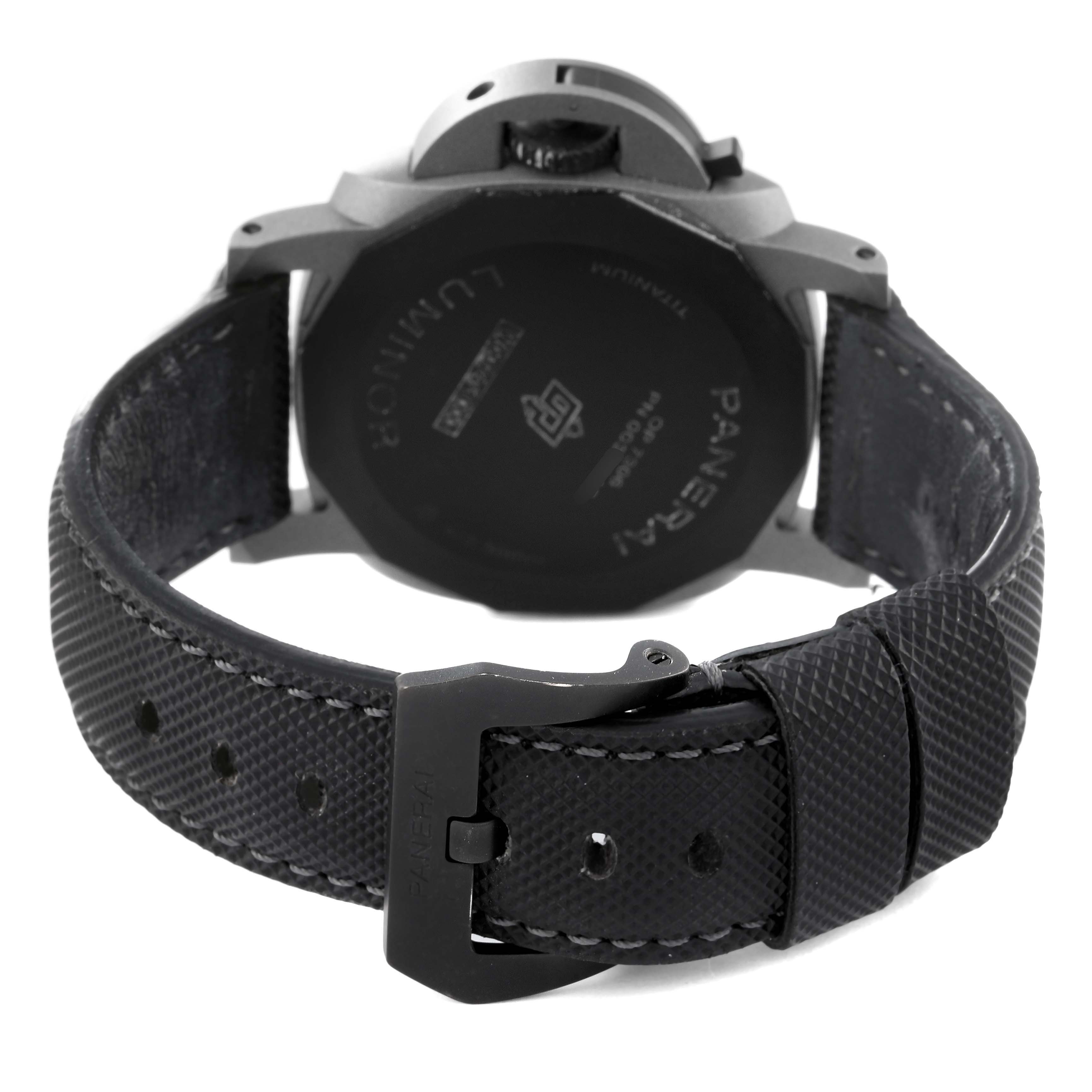 This image shows the back view of a Panerai Luminor PAM01662 Men's Titanium Grey Dial PAM01662 Men's Titanium Grey Dial watch, focusing on the case back and the strap with its clasp.