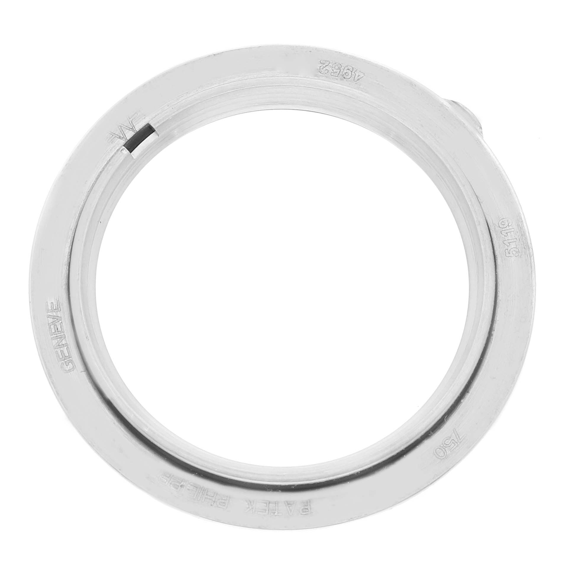 The image shows a top-down view of a metal bezel for the Calatrava model by Patek Philippe.