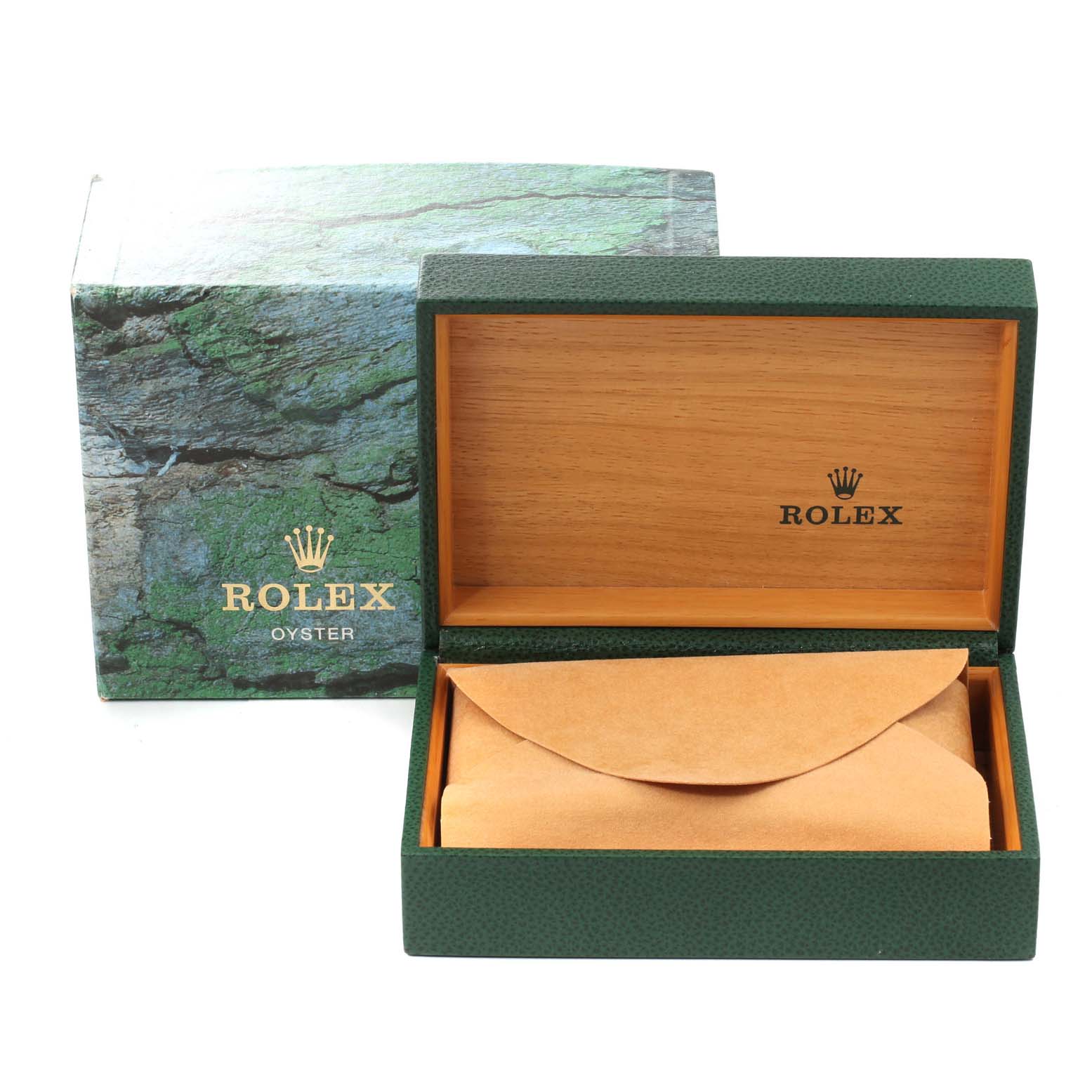 The image shows the opened packaging box for a Rolex Air-King 14000 Men's Stainless Steel Pink Dial 14000 Men's Stainless Steel Pink Dial watch, revealing a sleeve inside.