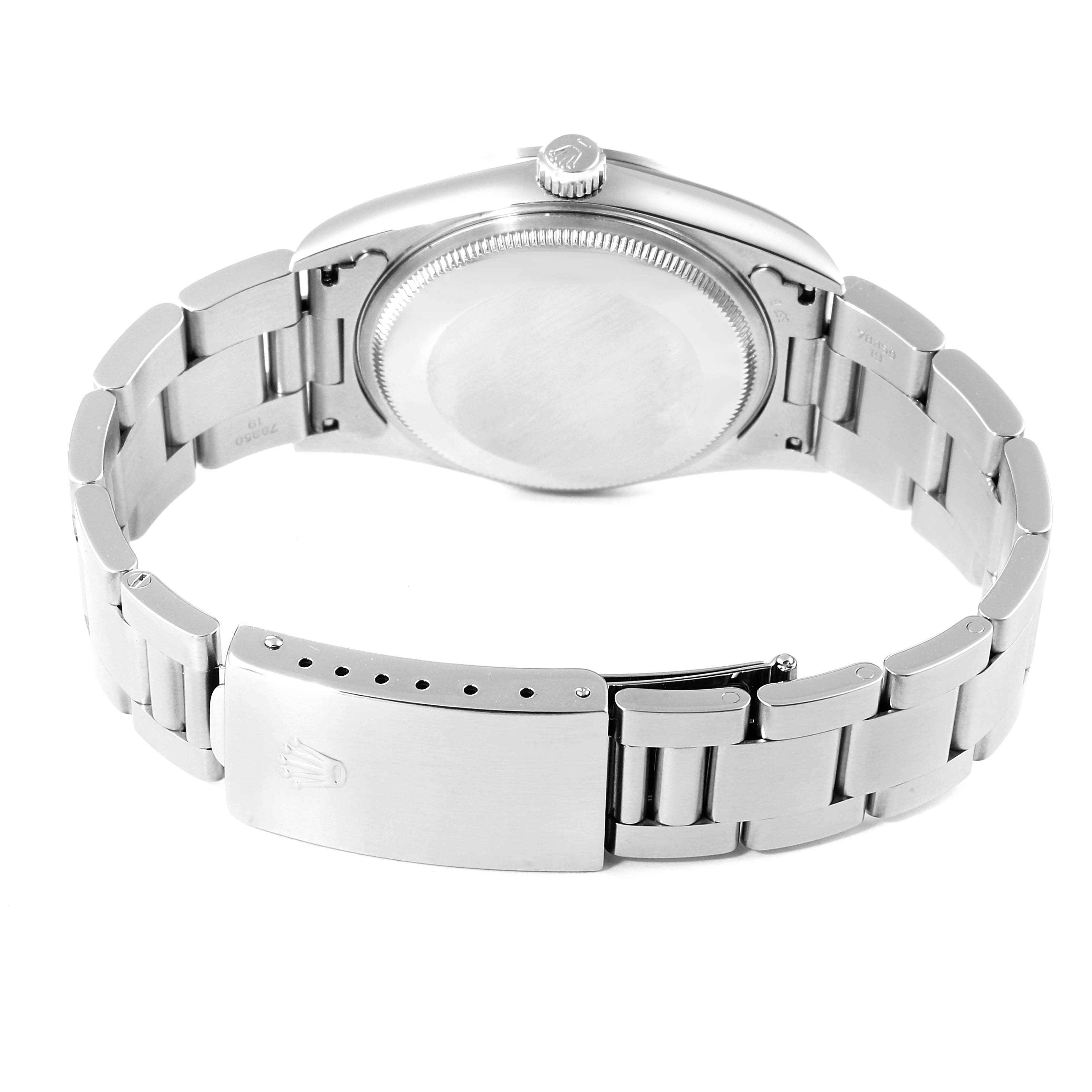 The image shows the back case and bracelet of a Rolex Air-King 14000 Men's Stainless Steel Pink Dial 14000 Men's Stainless Steel Pink Dial watch from a rear angle.