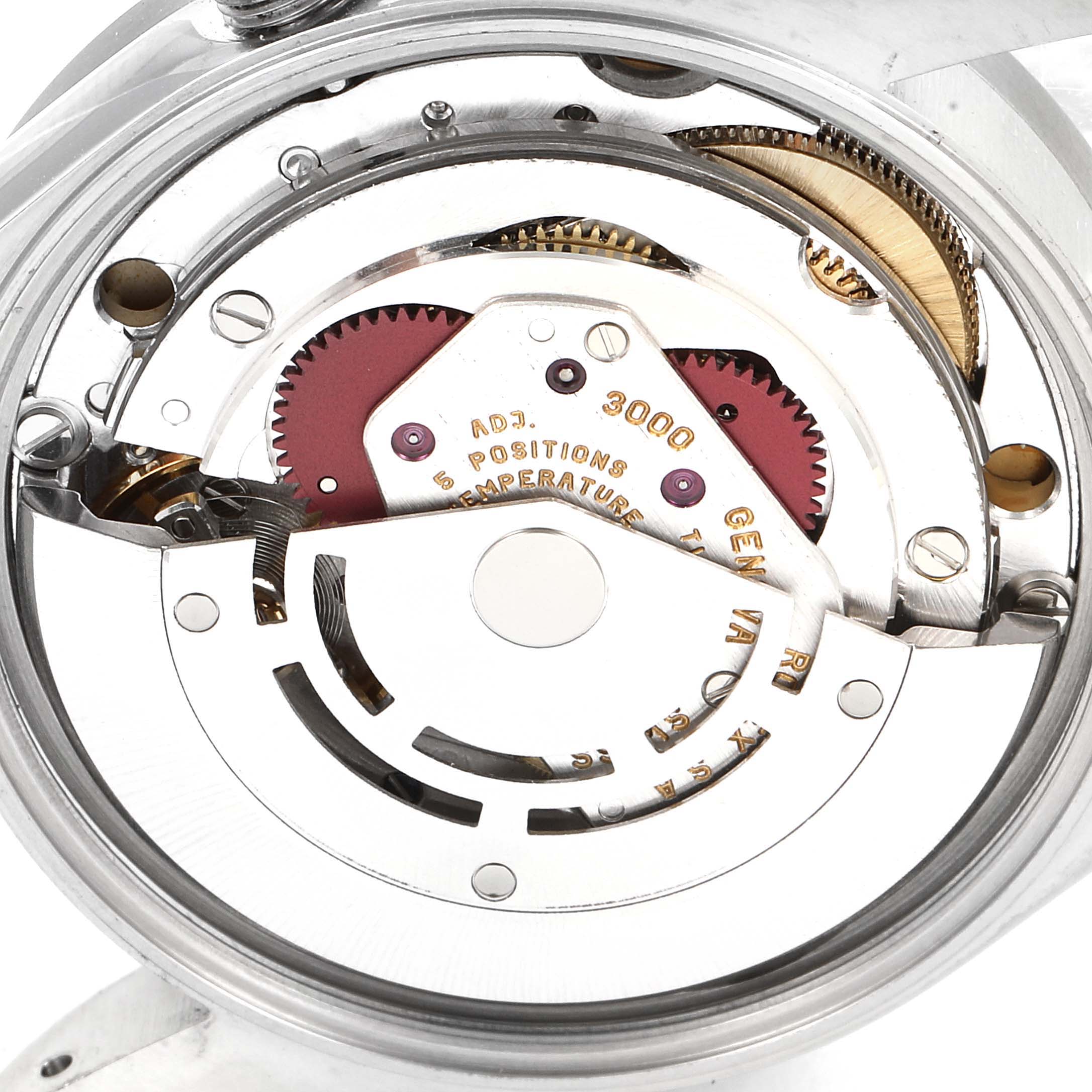 This image shows the internal movement mechanism of a Rolex Air-King 14010 Men's Stainless Steel Blue Dial 14010 Men's Stainless Steel Blue Dial watch from a top-down angle.