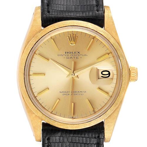 Photo of Rolex Date 18k Yellow Gold Florentine Finish Vintage Mens Watch 1502