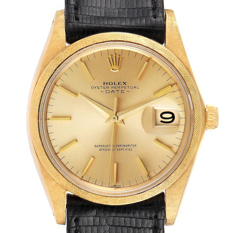 Rolex Date 18k Yellow Gold Florentine Finish Vintage Mens Watch 1502 SwissWatchExpo