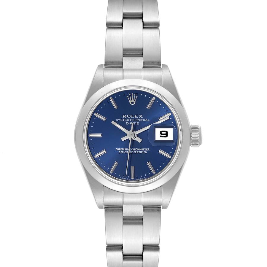 Rolex Date Blue Dial Smooth Bezel Steel Ladies Watch 69160 Box Papers SwissWatchExpo