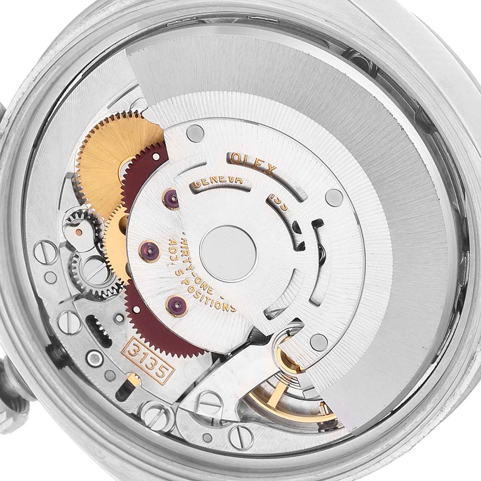 This image shows the detailed inner mechanism and components of the Rolex Date 115210 Men
s Stainless Steel Black Dial 115210 Men
s Stainless Steel Black Dial model watch movement.