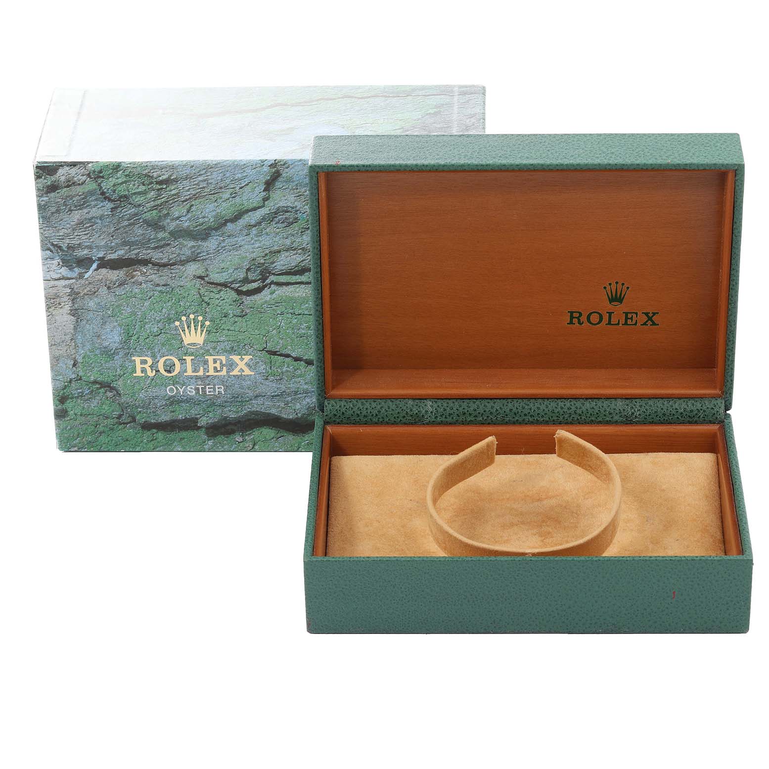 The image shows the open box and packaging for a Rolex Date 15203 Men
s Steel and Gold (two tone) Silver Dial 15203 Men
s Steel and Gold (two tone) Silver Dial model watch at a front angle.