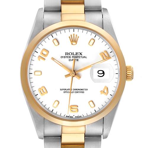 Photo of Rolex Date Steel Yellow Gold White Dial Mens Watch 15203
