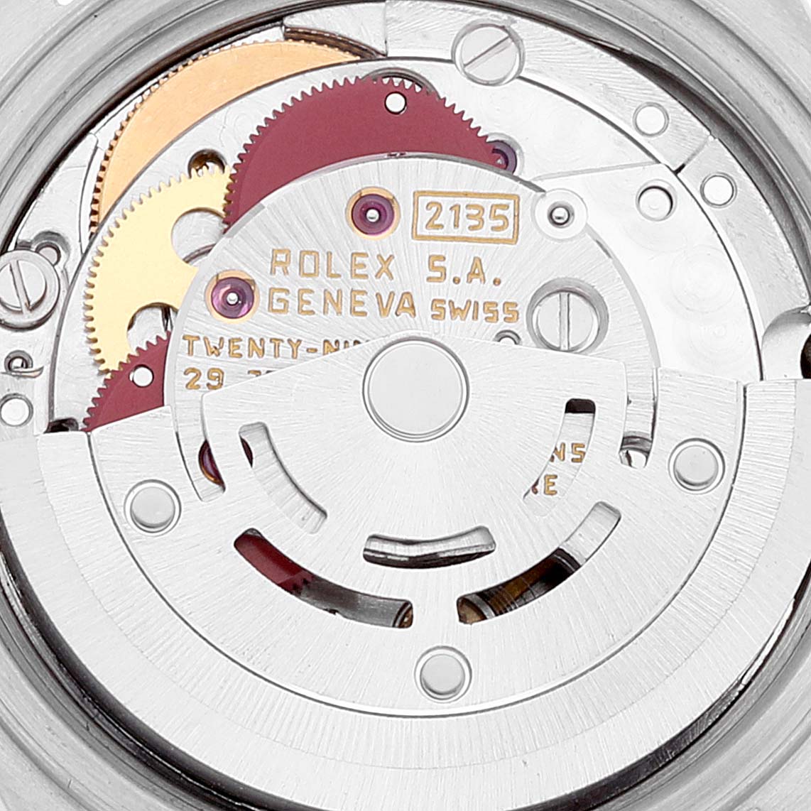 This image shows a close-up view of the movement mechanism inside a Rolex Datejust 69173 Women's Steel and Gold (two tone) Champagne Dial 69173 Women's Steel and Gold (two tone) Champagne Dial watch.
