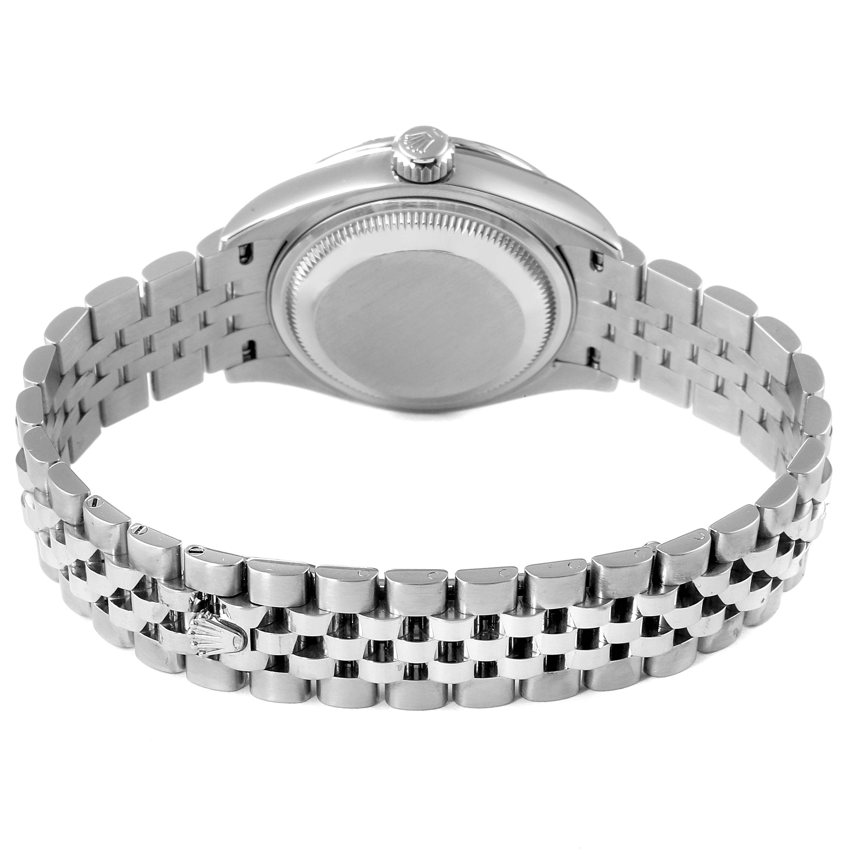 This image shows the back view of the case and bracelet of a Rolex Datejust 279384 Women's Stainless Steel Grey Dial 279384 Women's Stainless Steel Grey Dial watch.