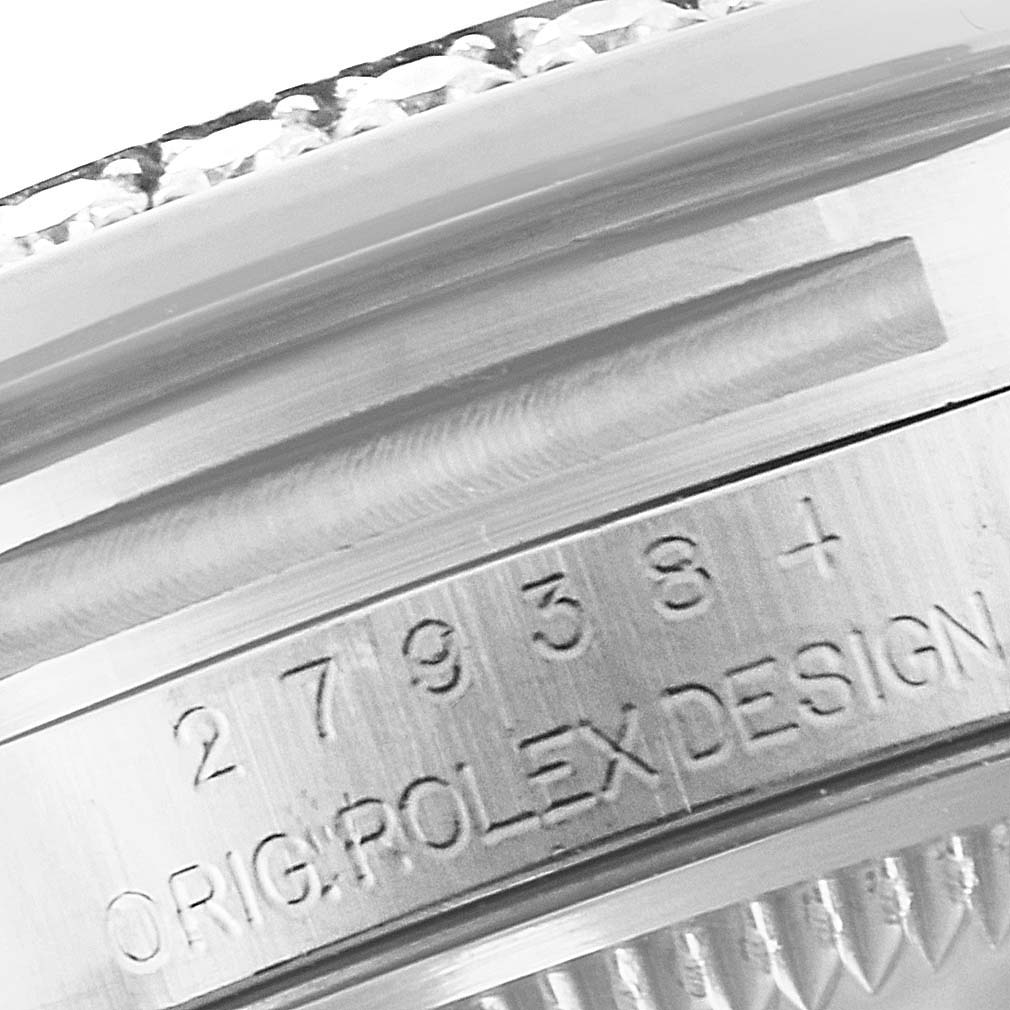 This image shows a close-up of the case side and serial number of a Rolex Datejust 279384 Women's Stainless Steel Grey Dial 279384 Women's Stainless Steel Grey Dial watch.