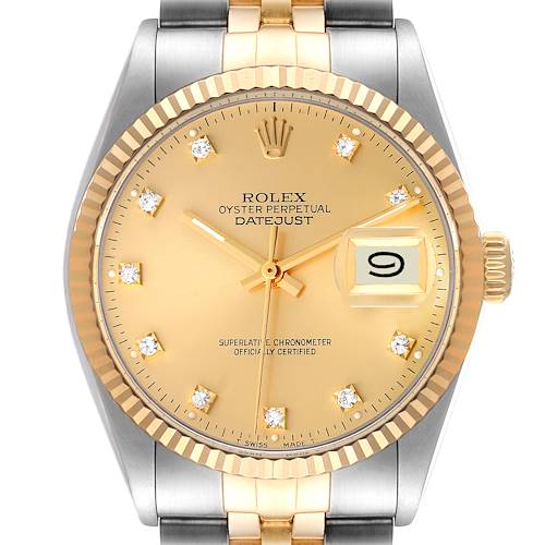 Photo of Rolex Datejust 36 Steel Yellow Gold Diamond Vintage Mens Watch 16013