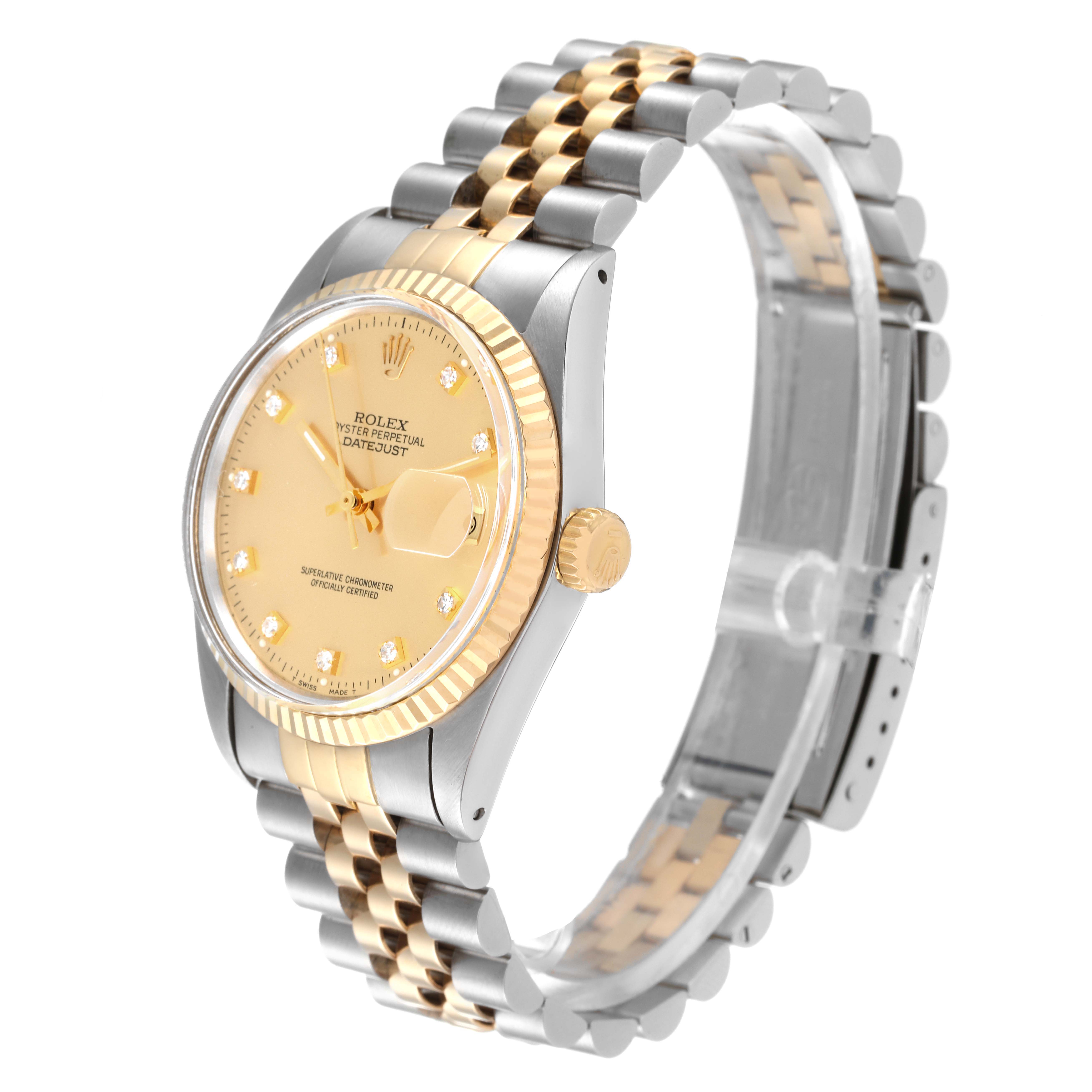 Rolex Datejust 36 Steel Yellow Gold Diamond Vintage Mens Watch 16013 ...