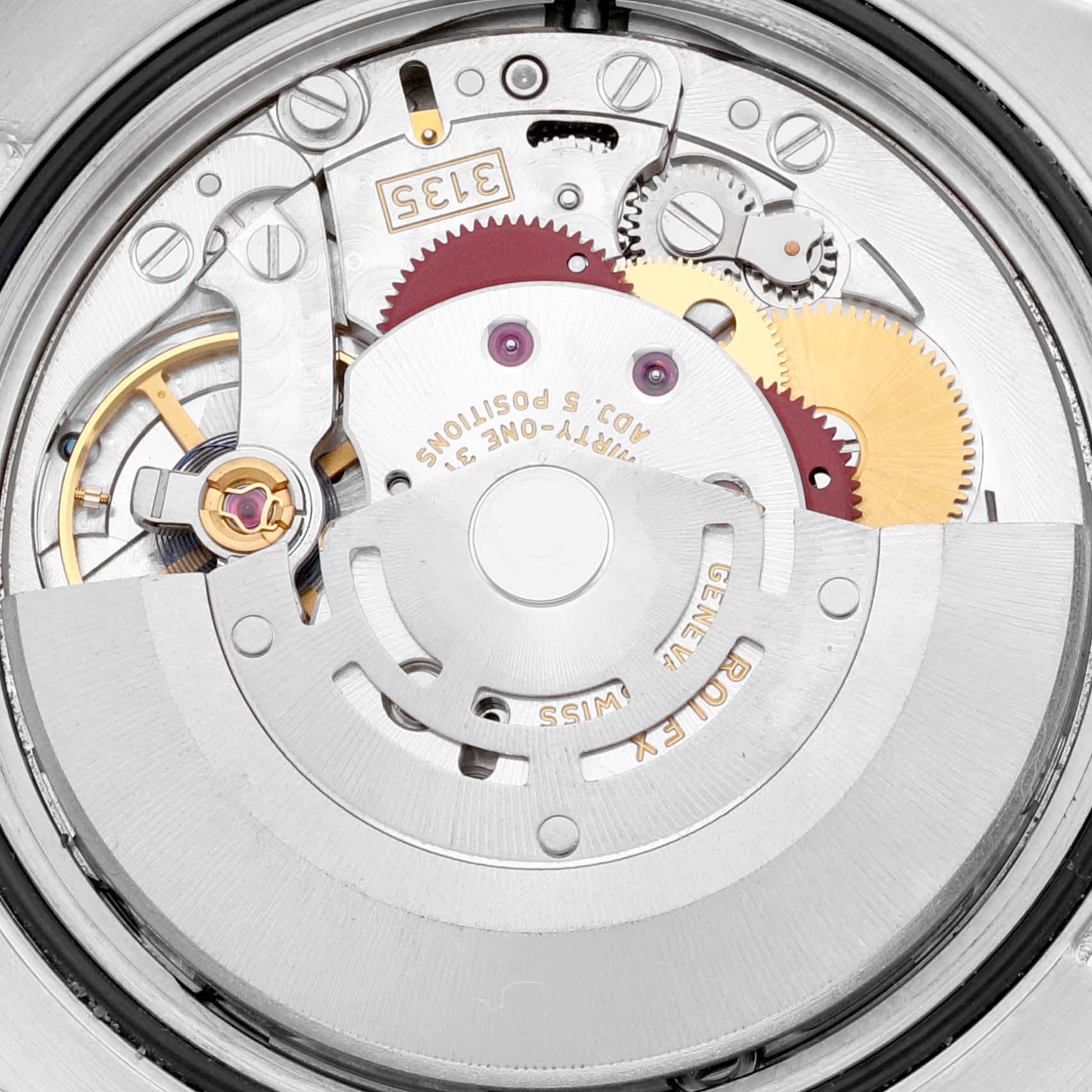 This image shows the intricate internal mechanism of the Rolex Datejust 116243 Men's Stainless Steel Silver Dial 116243 Men's Stainless Steel Silver Dial watch, highlighting gears and components.