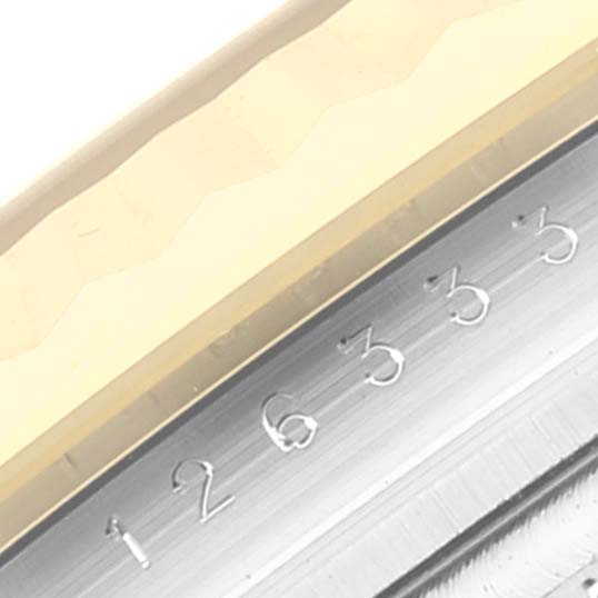 This image shows a close-up of the bezel and outer ring markings on a Rolex Datejust 41 126333 Men's Steel and Gold (two tone) Black Dial 126333 Men's Steel and Gold (two tone) Black Dial model.
