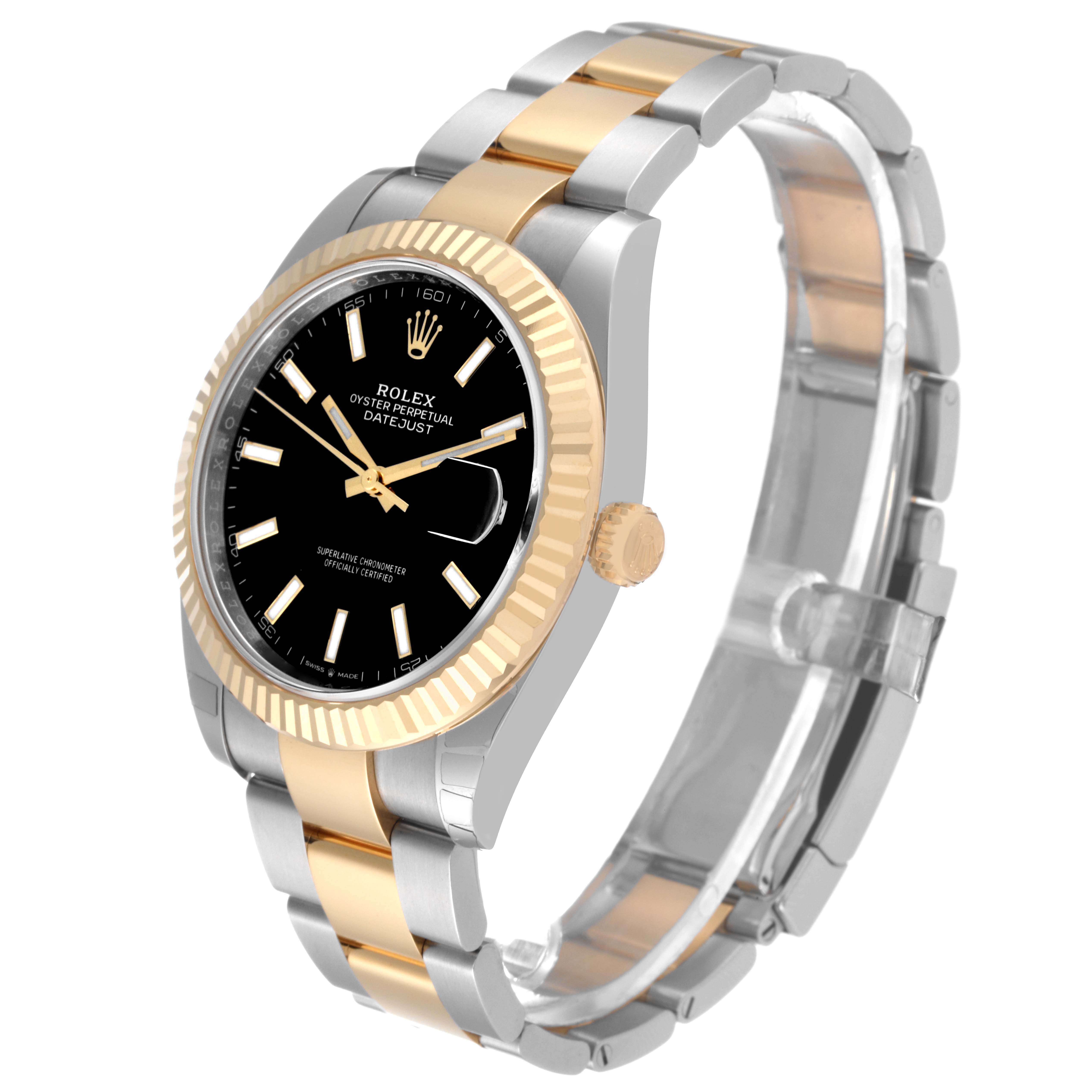 The image shows a Rolex Datejust 41 126333 Men's Steel and Gold (two tone) Black Dial 126333 Men's Steel and Gold (two tone) Black Dial in a three-quarter view, displaying the dial, bezel, crown, and bracelet.