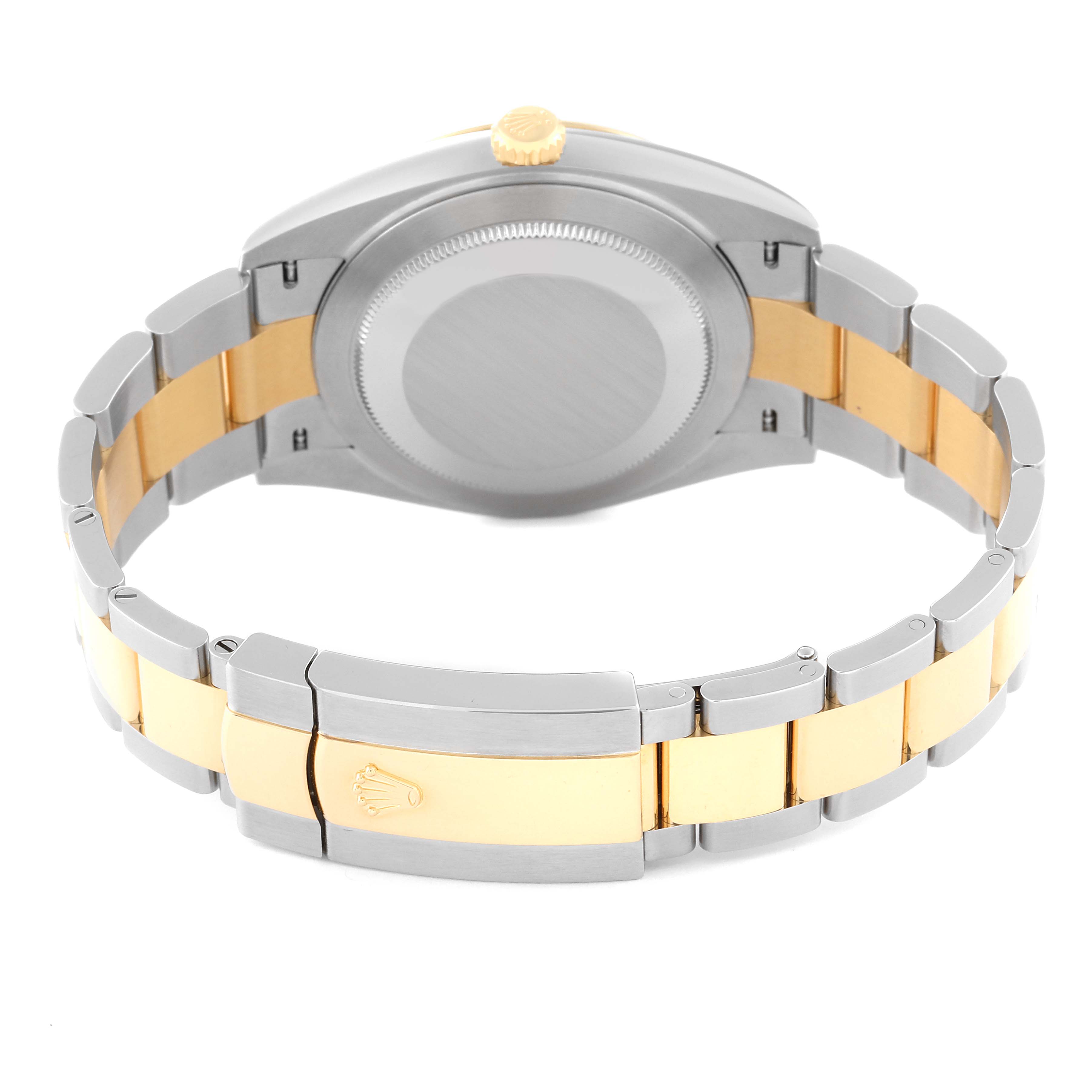 The image shows the back view and bracelet of the Rolex Datejust 41 126333 Men's Steel and Gold (two tone) Black Dial 126333 Men's Steel and Gold (two tone) Black Dial, highlighting the case back and two-tone metal band.