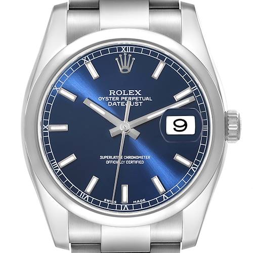 Photo of Rolex Datejust Blue Dial Oyster Bracelet Steel Mens Watch 116200 Box Card