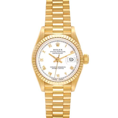 Photo of Rolex Datejust President Yellow Gold White Roman Dial Ladies Watch 69178