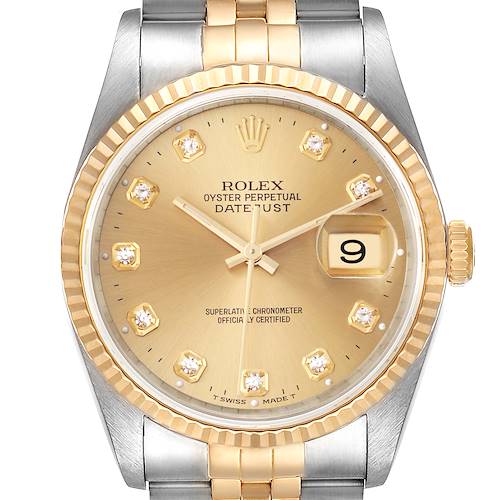 Photo of Rolex Datejust Steel Yellow Gold Champagne Diamond Dial Watch 16233