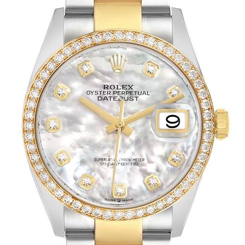 Photo of Rolex Datejust Steel Yellow Gold MOP Diamond Mens Watch 126283 Box Card