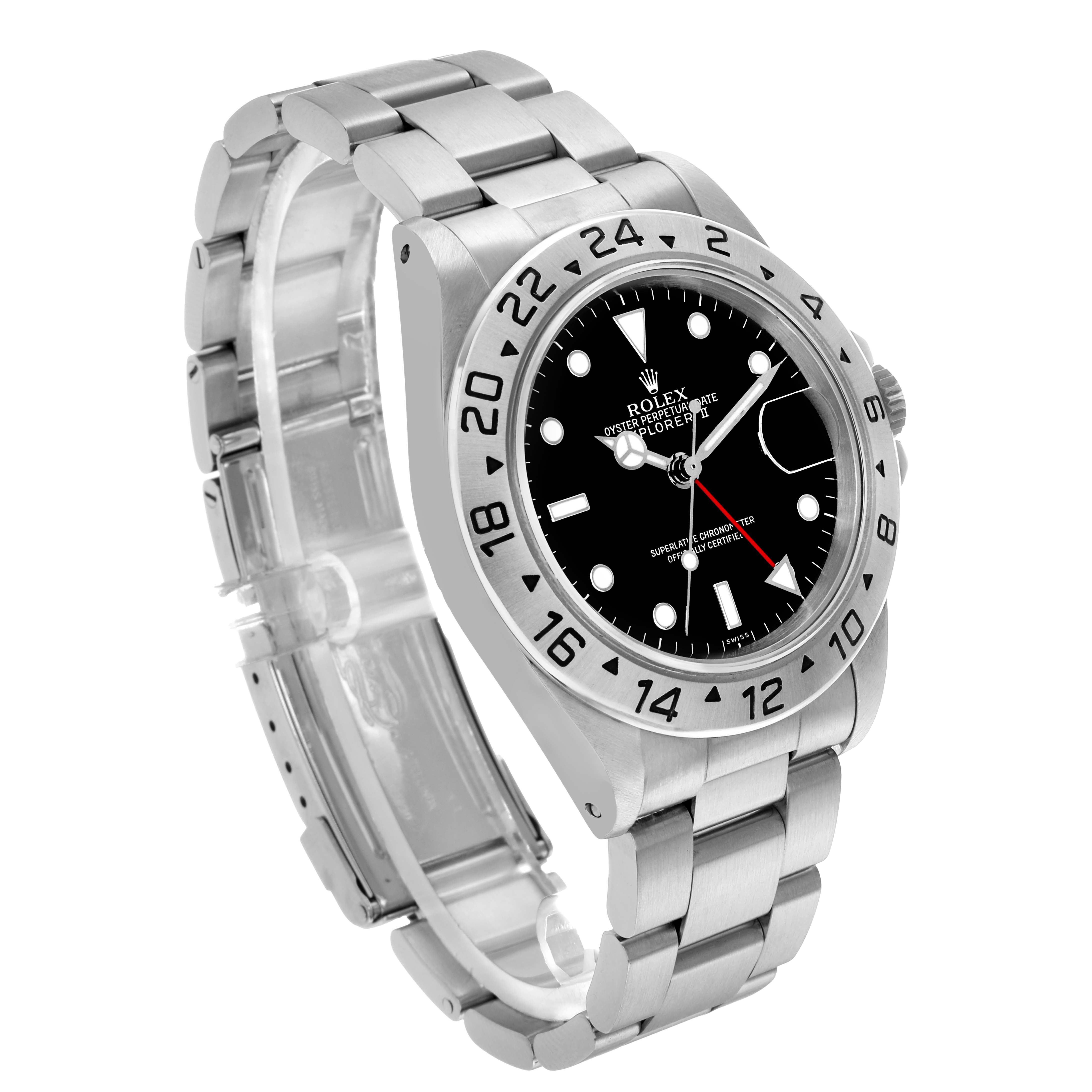 The Rolex Explorer 16570 Men
s Stainless Steel Black Dial model is shown at a three-quarter angle, highlighting the bezel, bracelet, and dial.