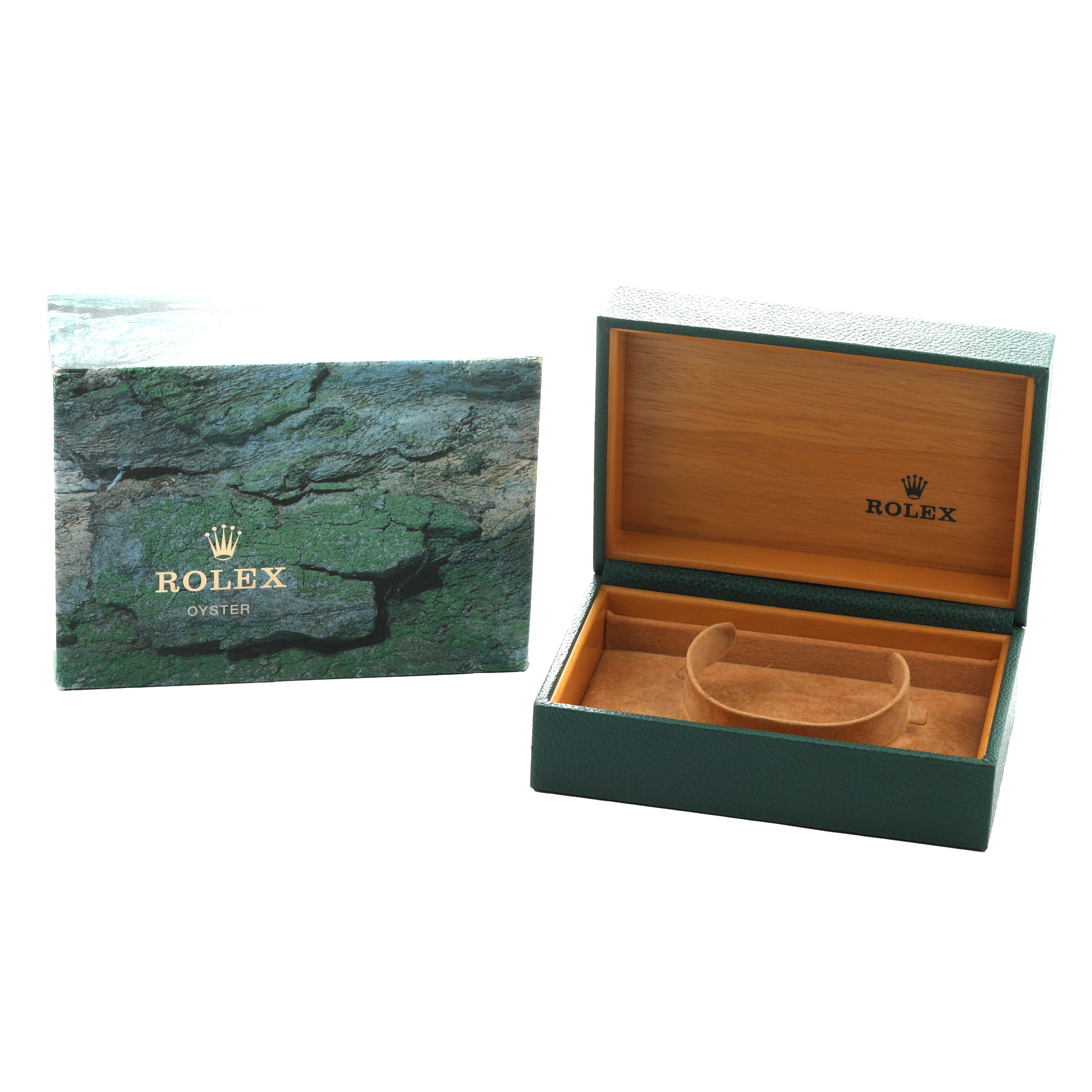 The image shows the open and closed boxes for a Rolex GMT-Master 16710 Men's Stainless Steel Black Dial, highlighting the packaging and branding.