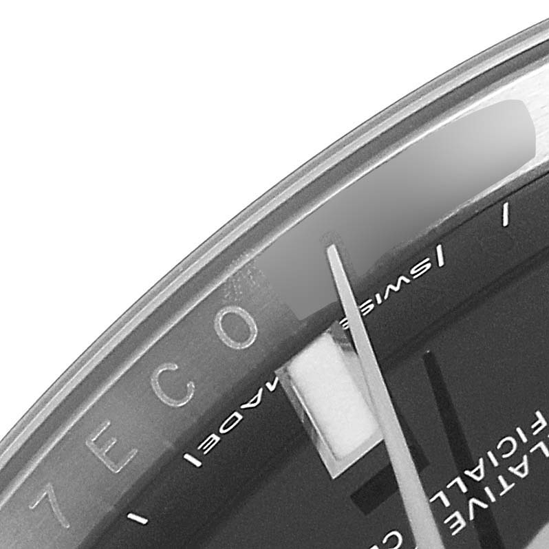 The image shows a close-up of the dial and second hand of a Rolex Oyster Perpetual 124200 Men
s Stainless Steel Black Dial 124200 Men
s Stainless Steel Black Dial watch.