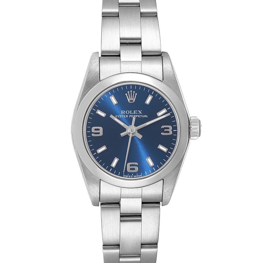 Rolex Oyster Perpetual Nondate Blue Dial Steel Ladies Watch 76080 SwissWatchExpo