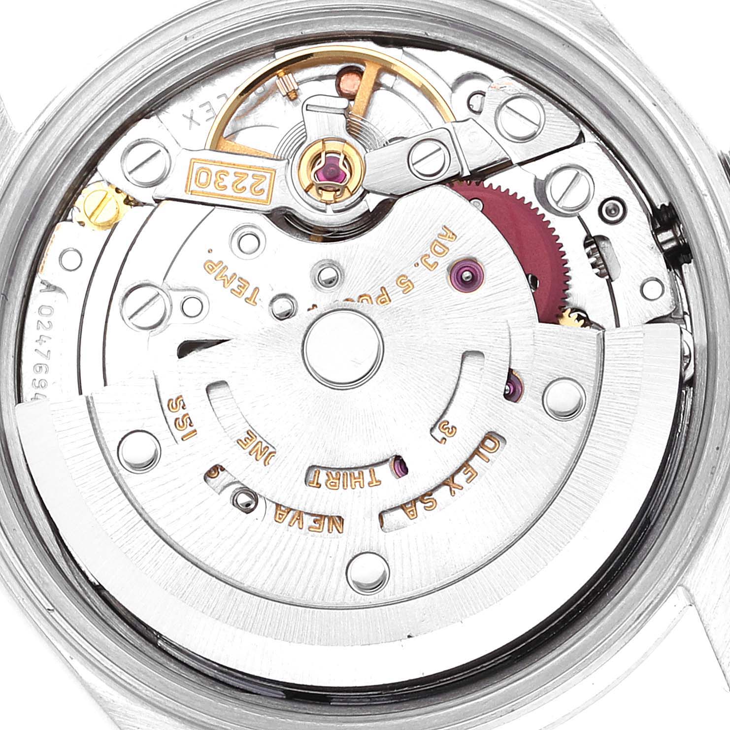 This image shows the internal mechanism of a Rolex Oyster Perpetual 76080 Women's Stainless Steel Pink Dial 76080 Women's Stainless Steel Pink Dial watch, viewed from the back.
