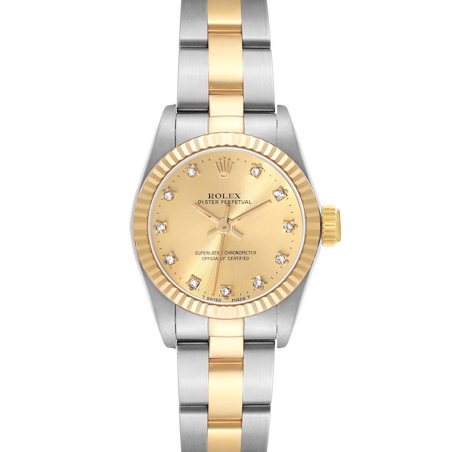 Rolex Oyster Perpetual Steel Yellow Gold Diamond Dial Ladies Watch 67193 SwissWatchExpo