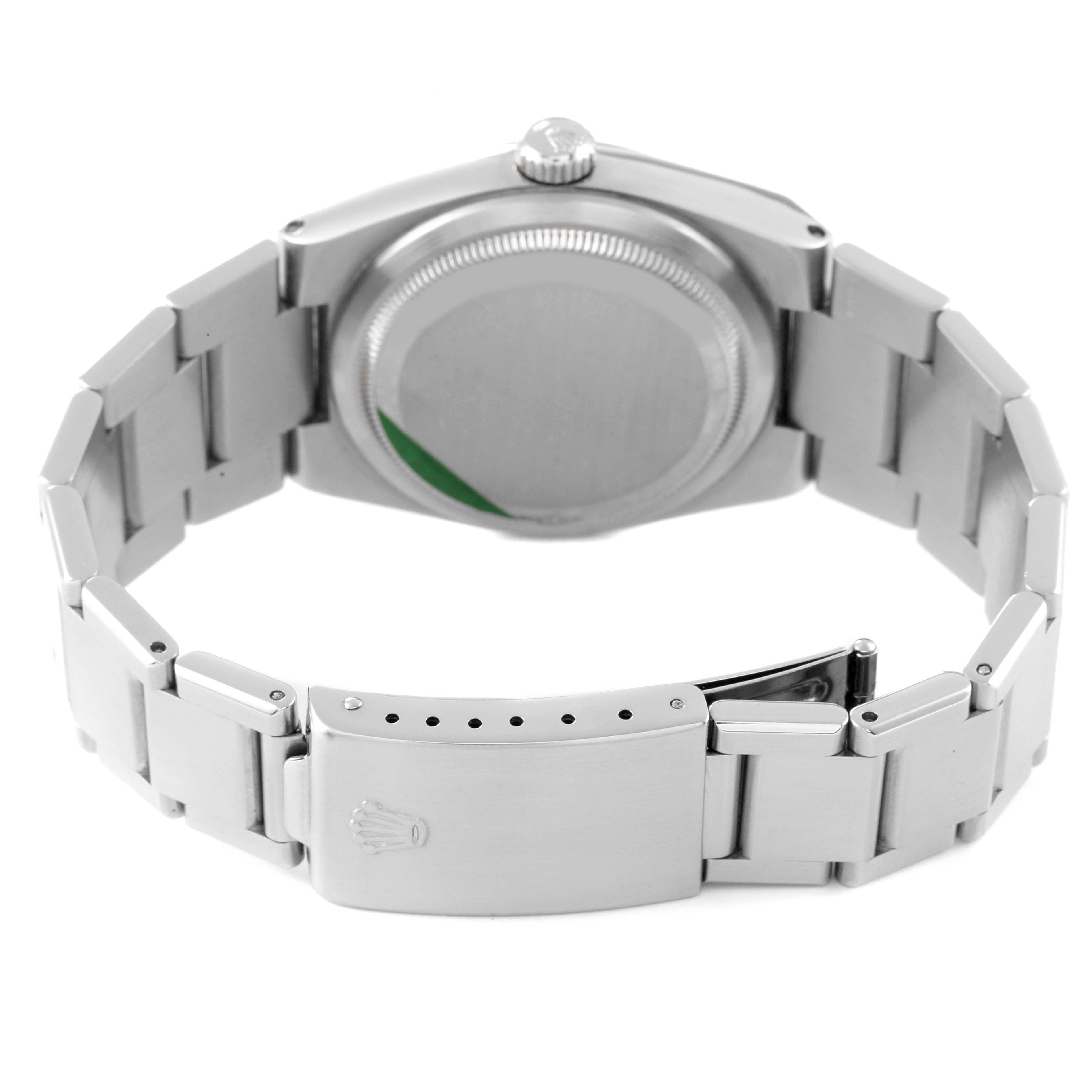 This image shows the back of the Rolex Oysterquartz 17000 Men
s Stainless Steel Silver Dial 17000 Men
s Stainless Steel Silver Dial watch, highlighting the case back, clasp, and bracelet.
