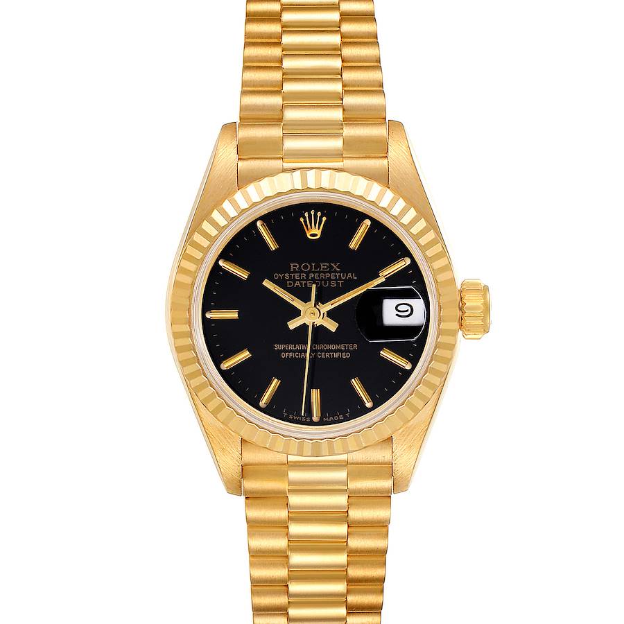 Rolex President Datejust 26 Yellow Gold Black Dial Ladies Watch 69178 SwissWatchExpo