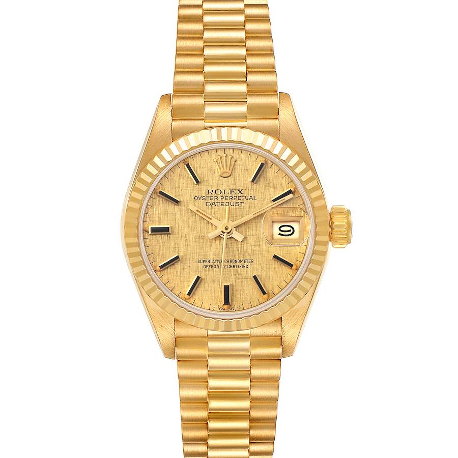 Rolex President Datejust Yellow Gold Linen Dial Ladies Watch 69178 SwissWatchExpo