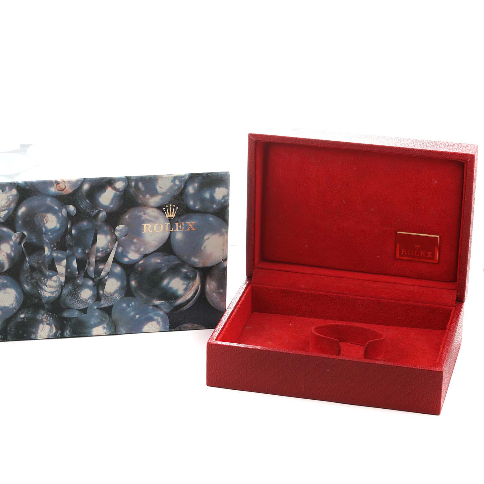 The image shows an open Rolex watch box for the Rolex President 179138 Men's Yellow Gold Mother of Pearl Dial model, with packaging displayed alongside.