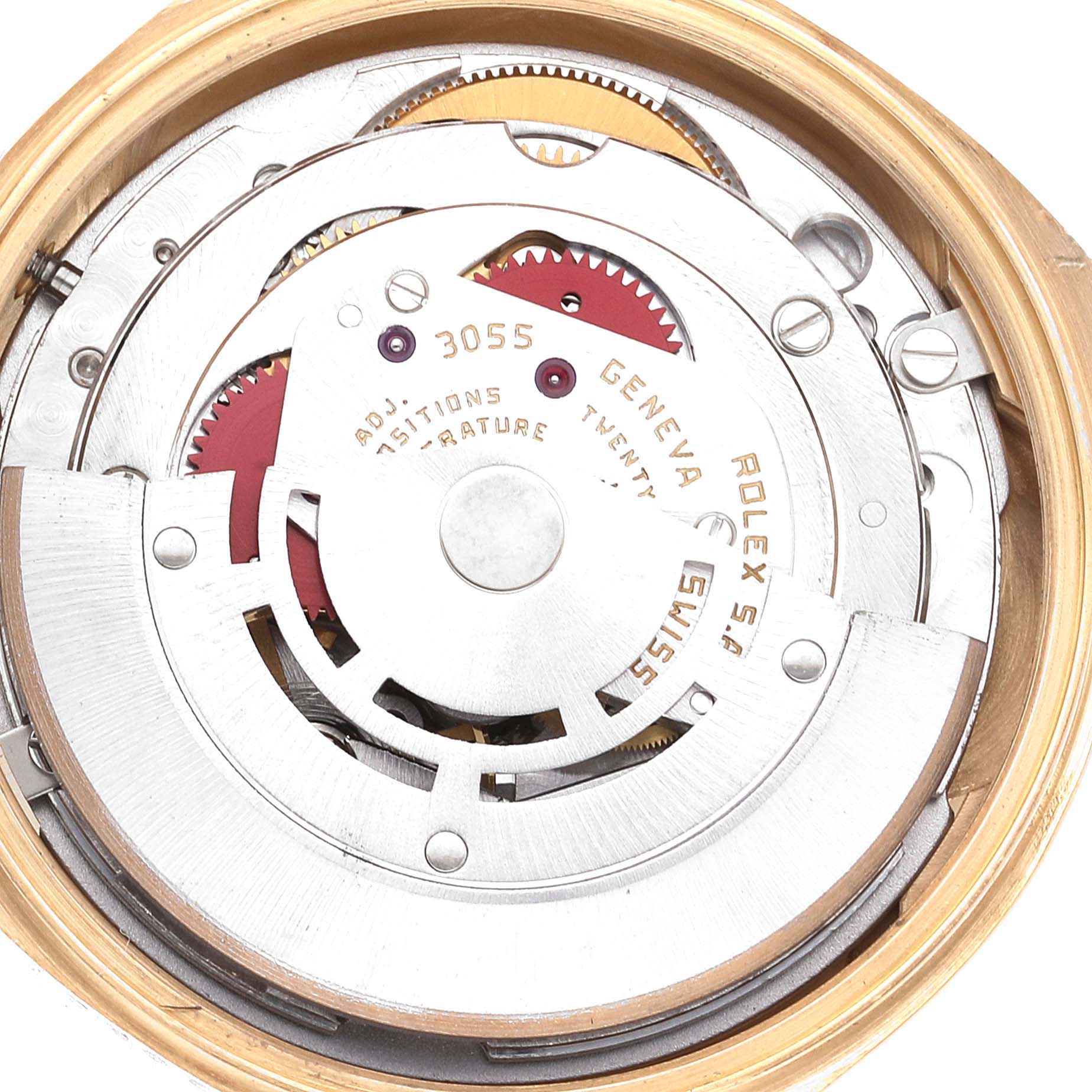 This image shows the detailed movement mechanism of the Rolex President 18038 Men
s Yellow Gold Champagne Dial 18038 Men
s Yellow Gold Champagne Dial model watch.