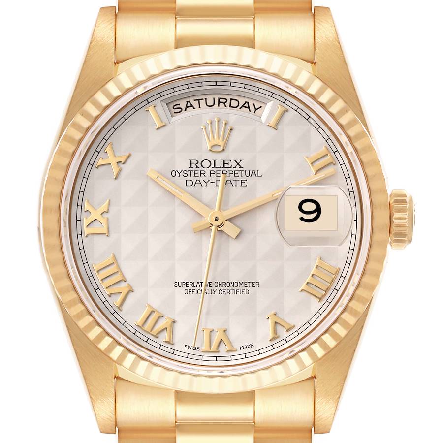 Rolex President Day-Date Pyramid Dial Yellow Gold Mens Watch 18238 Box Papers SwissWatchExpo
